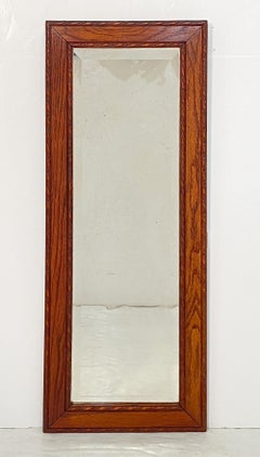 English Rectangular Beveled Wall Mirror with Oak Frame (H 34 1/4 x W 13 1/2)