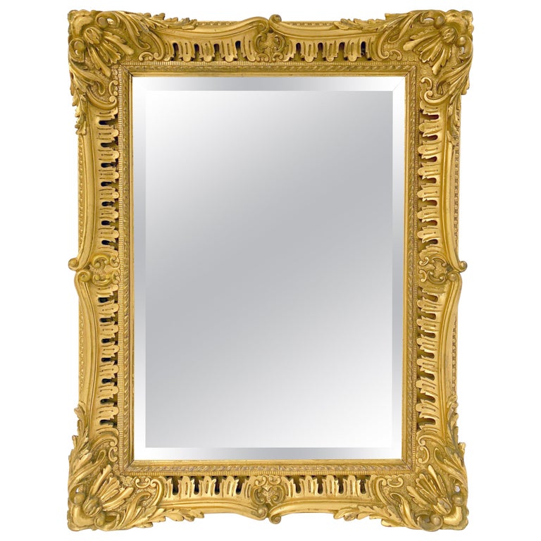 English Rectangular Beveled Mirror in Gilt Frame (H 35 1/4 x W 27) For Sale at 1stDibs