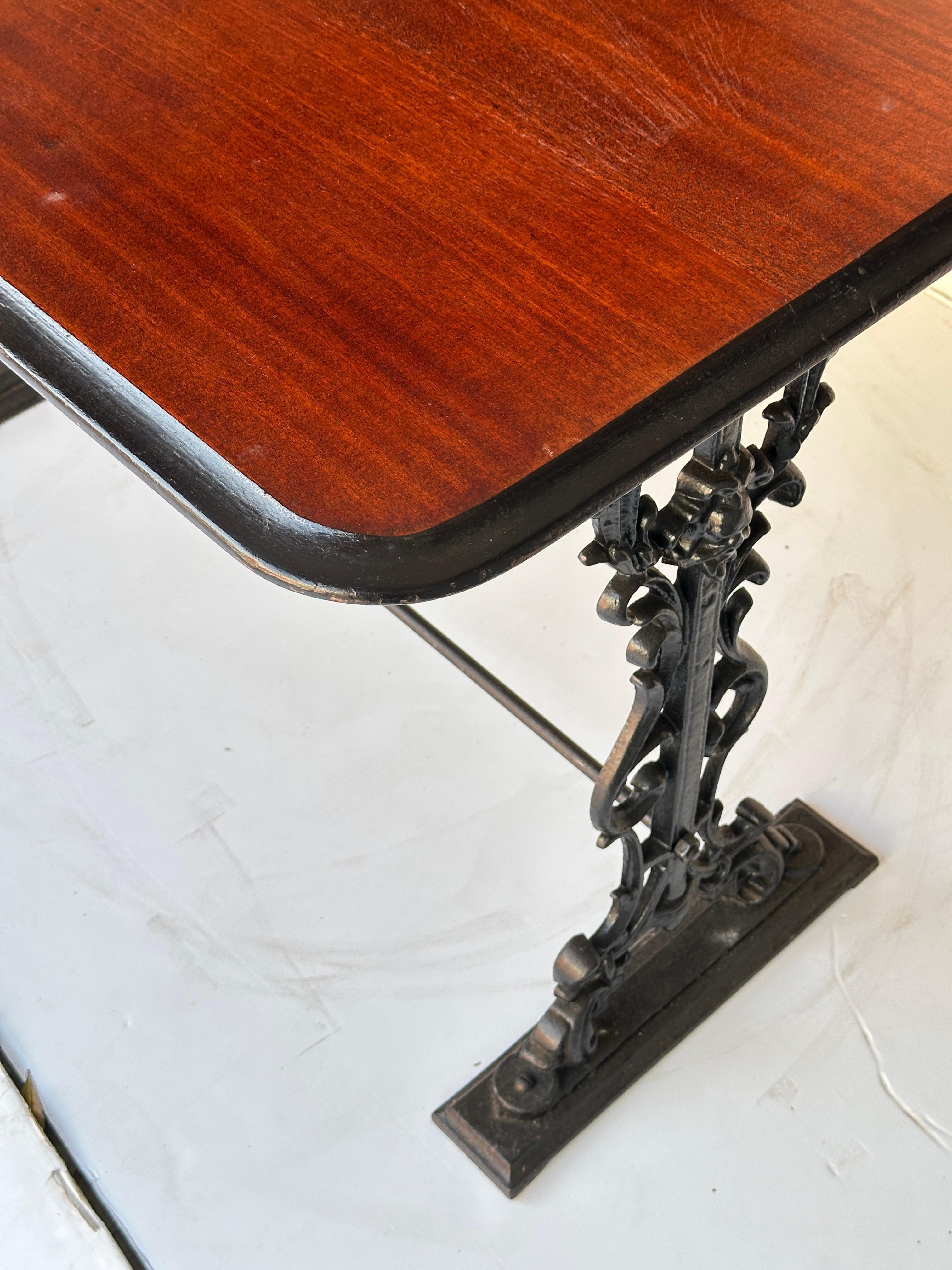 Metal English Rectangular Console Bar or Pub Table of Wood and Cast Iron For Sale