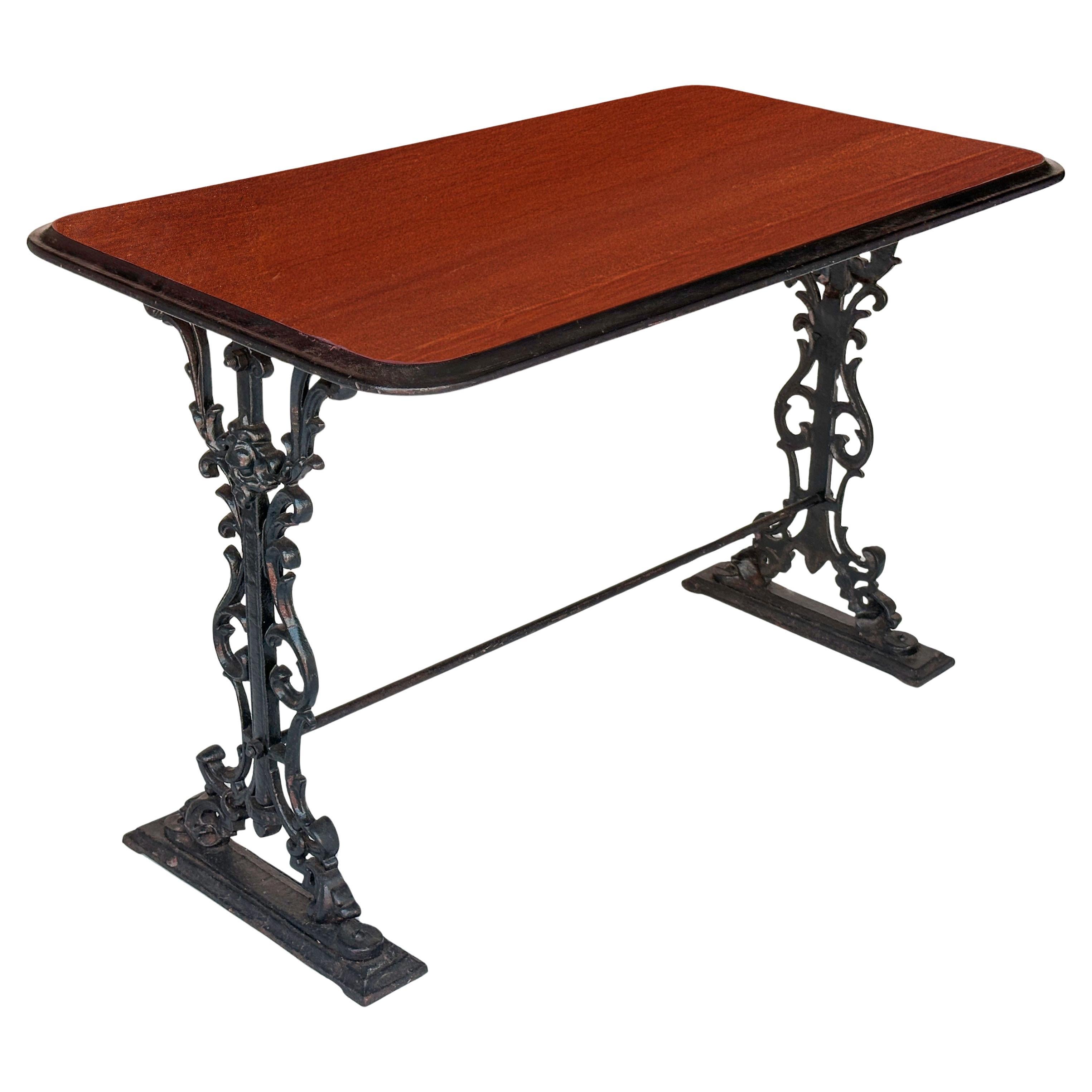 English Rectangular Console Bar or Pub Table of Wood and Cast Iron For Sale