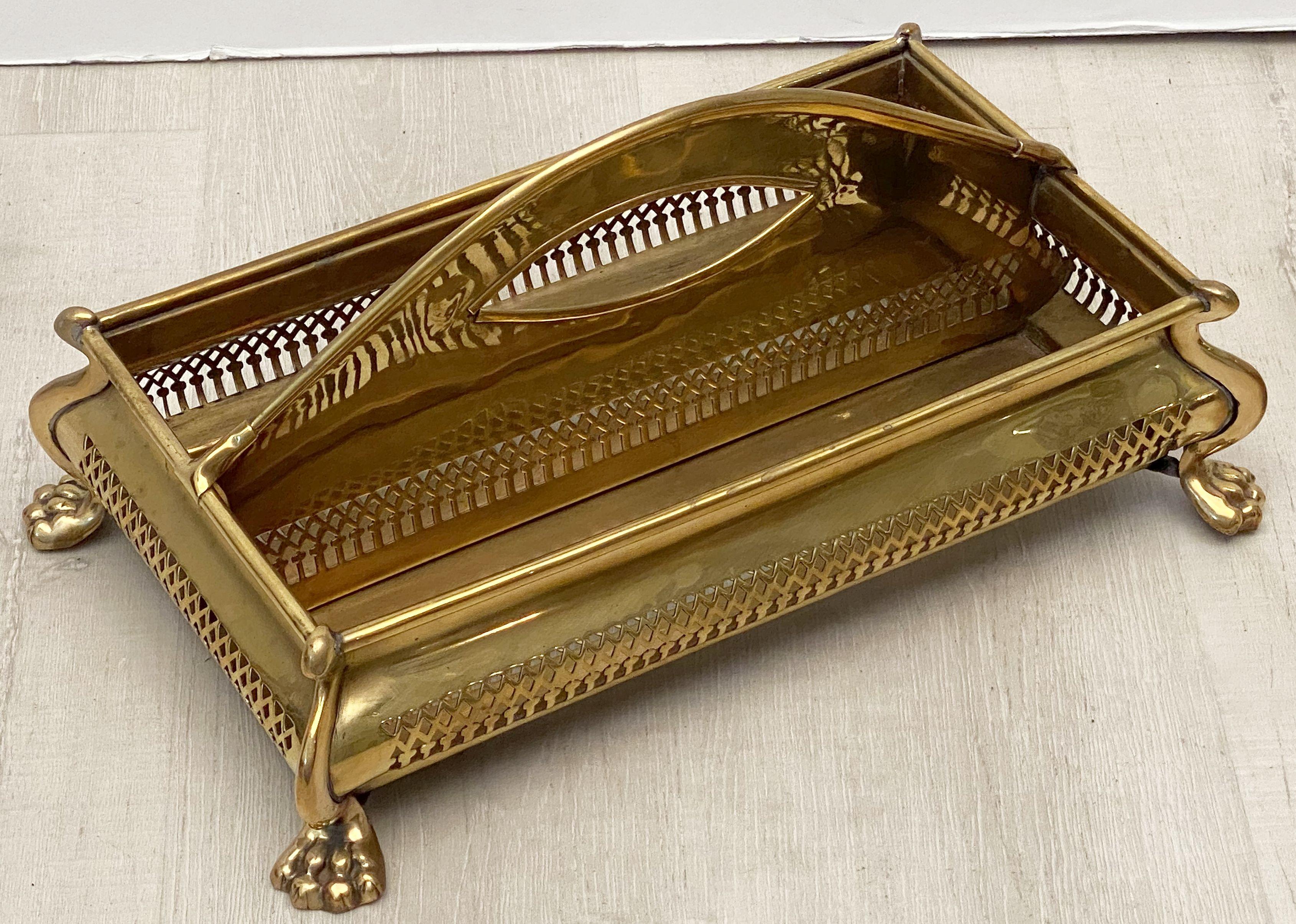 English Rectangular Cutlery Tray of Brass on Lion's Paw Feet 5