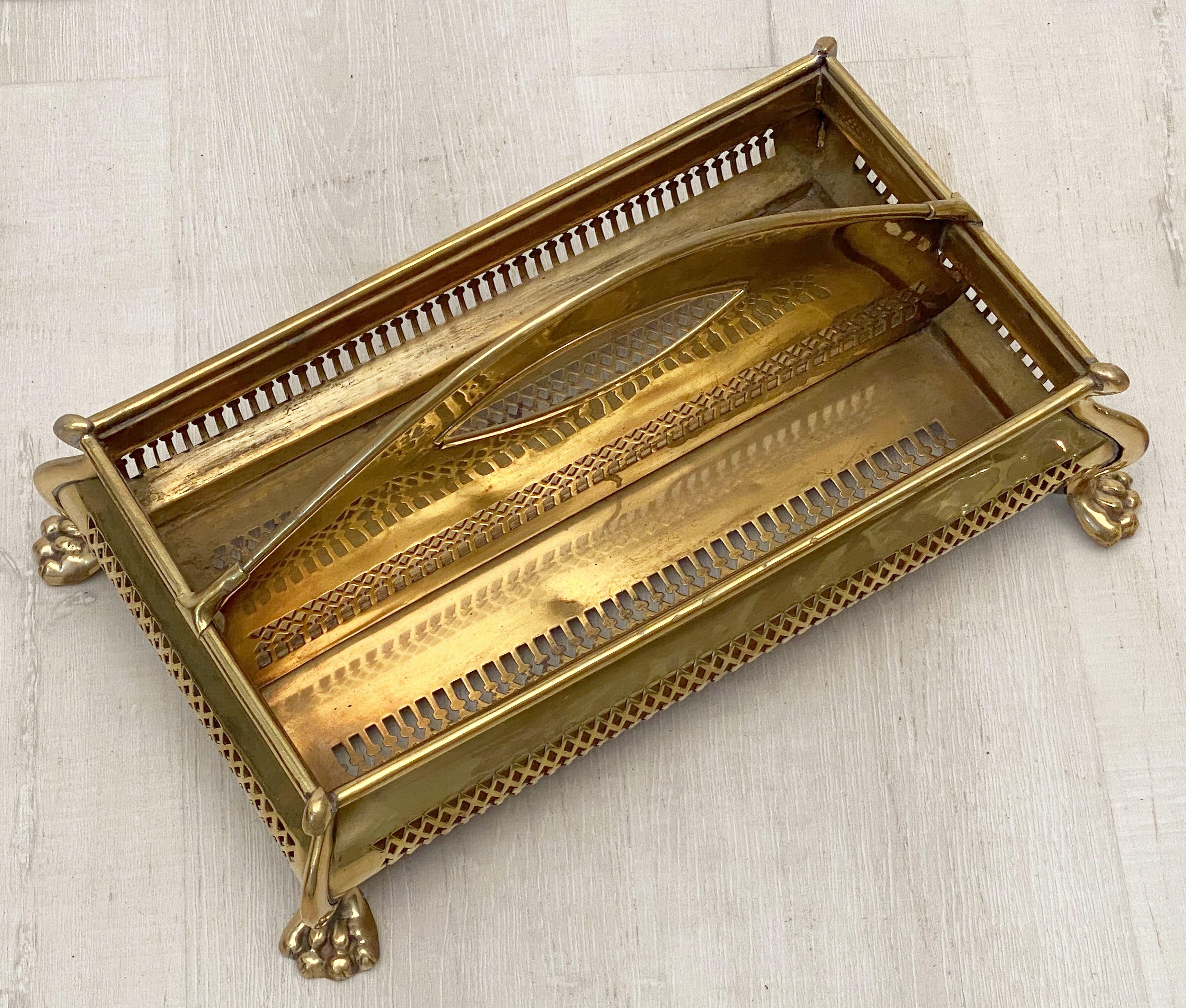 English Rectangular Cutlery Tray of Brass on Lion's Paw Feet 6
