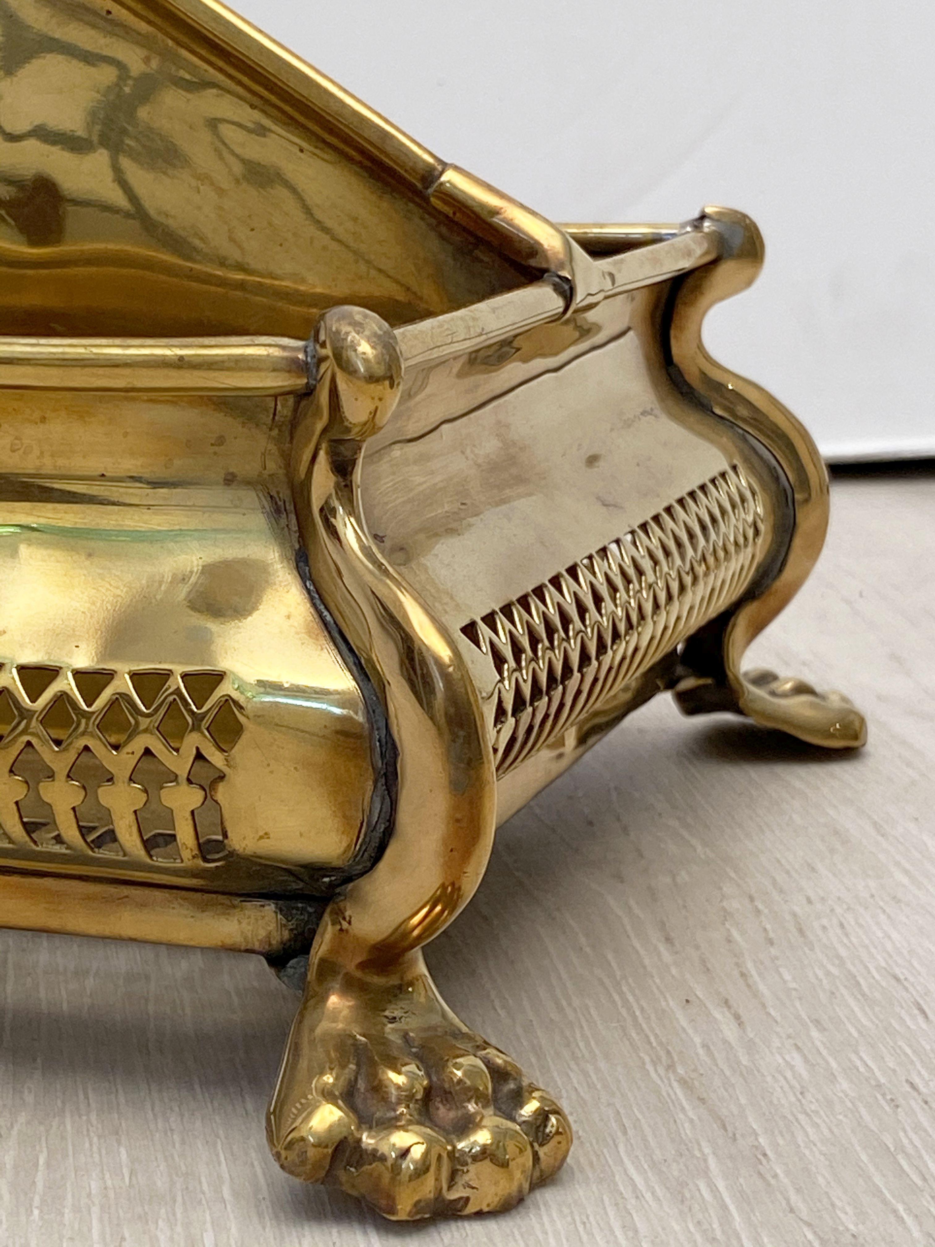 English Rectangular Cutlery Tray of Brass on Lion's Paw Feet 14