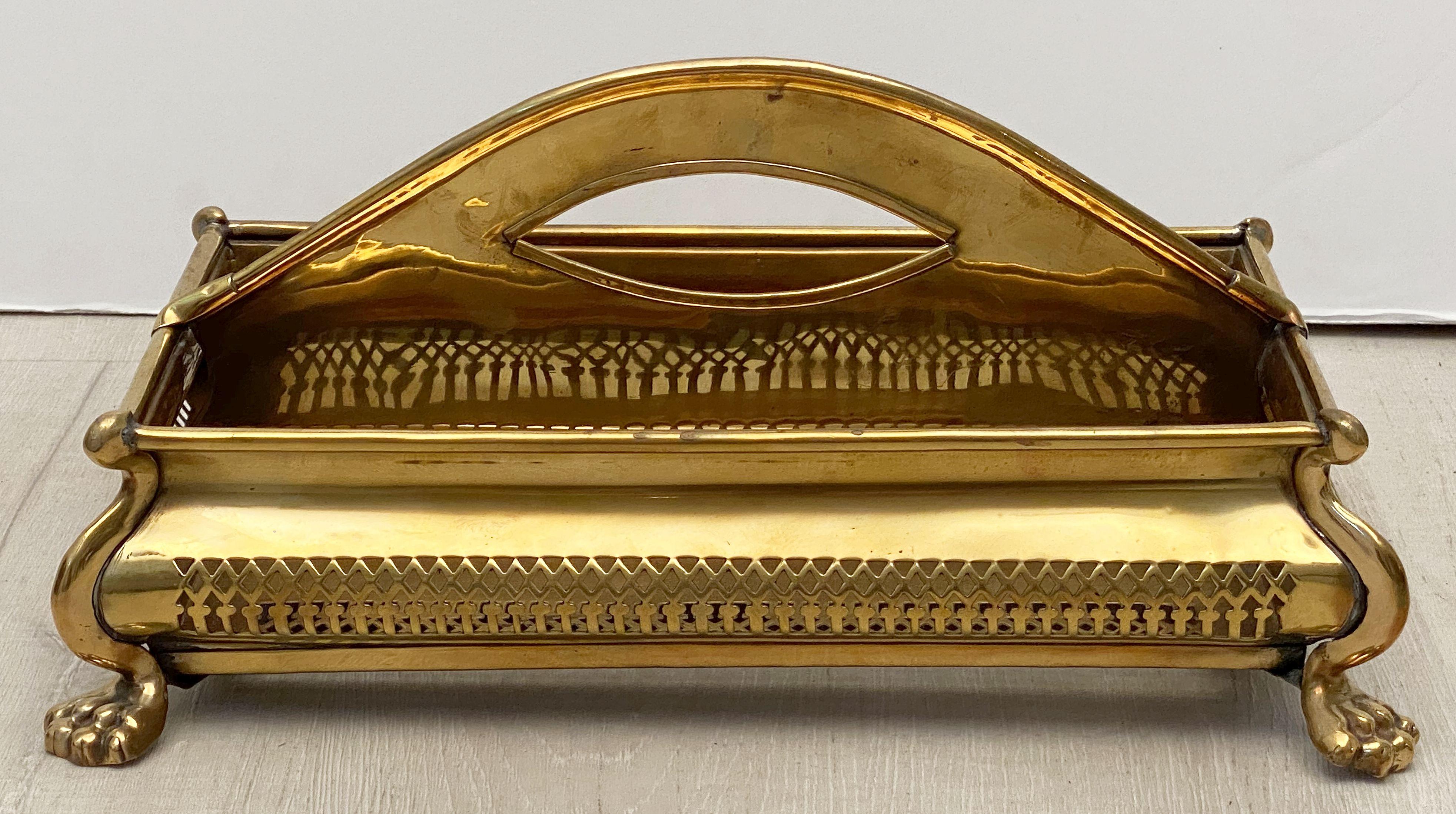19th Century English Rectangular Cutlery Tray of Brass on Lion's Paw Feet