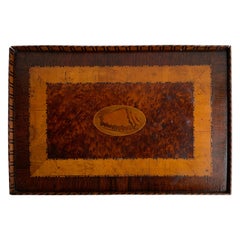 English Rectangular Inlaid Serving Tray With Conch Decor, 19th Century