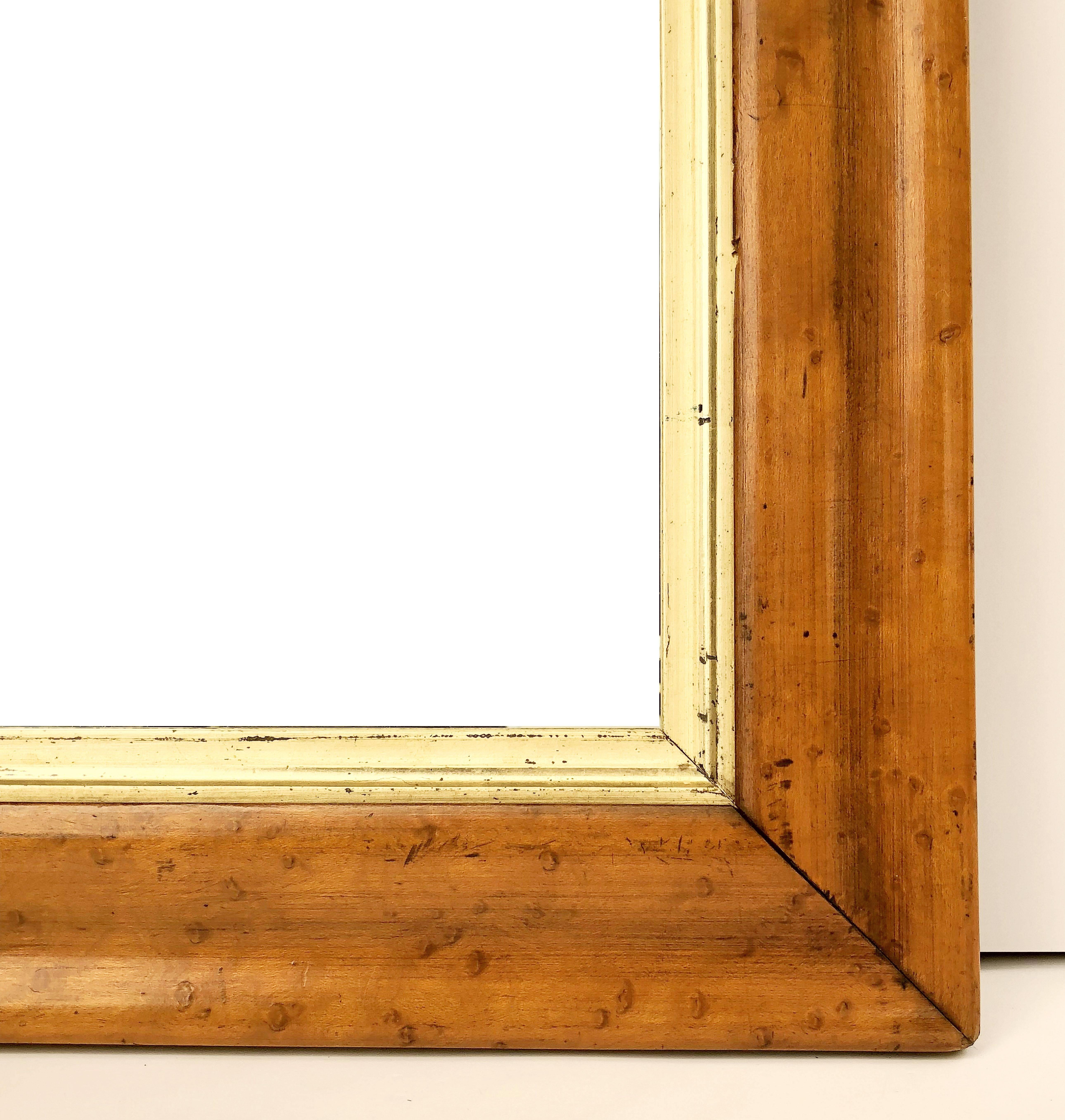 19th Century English Rectangular Maple and Giltwood Framed Mirror (H 32 x W 26)