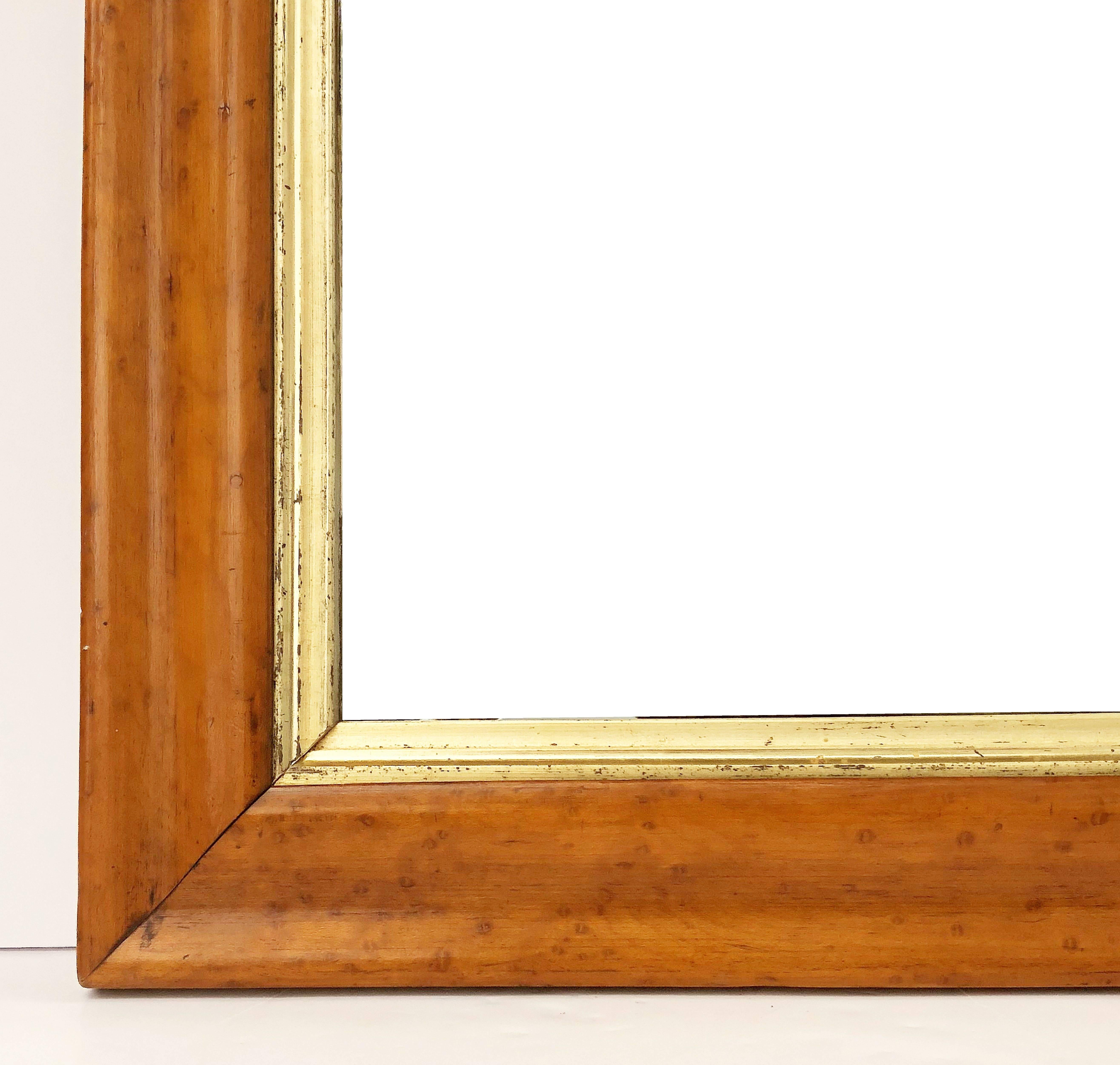 English Rectangular Maple and Giltwood Framed Mirror (H 32 x W 26) 2