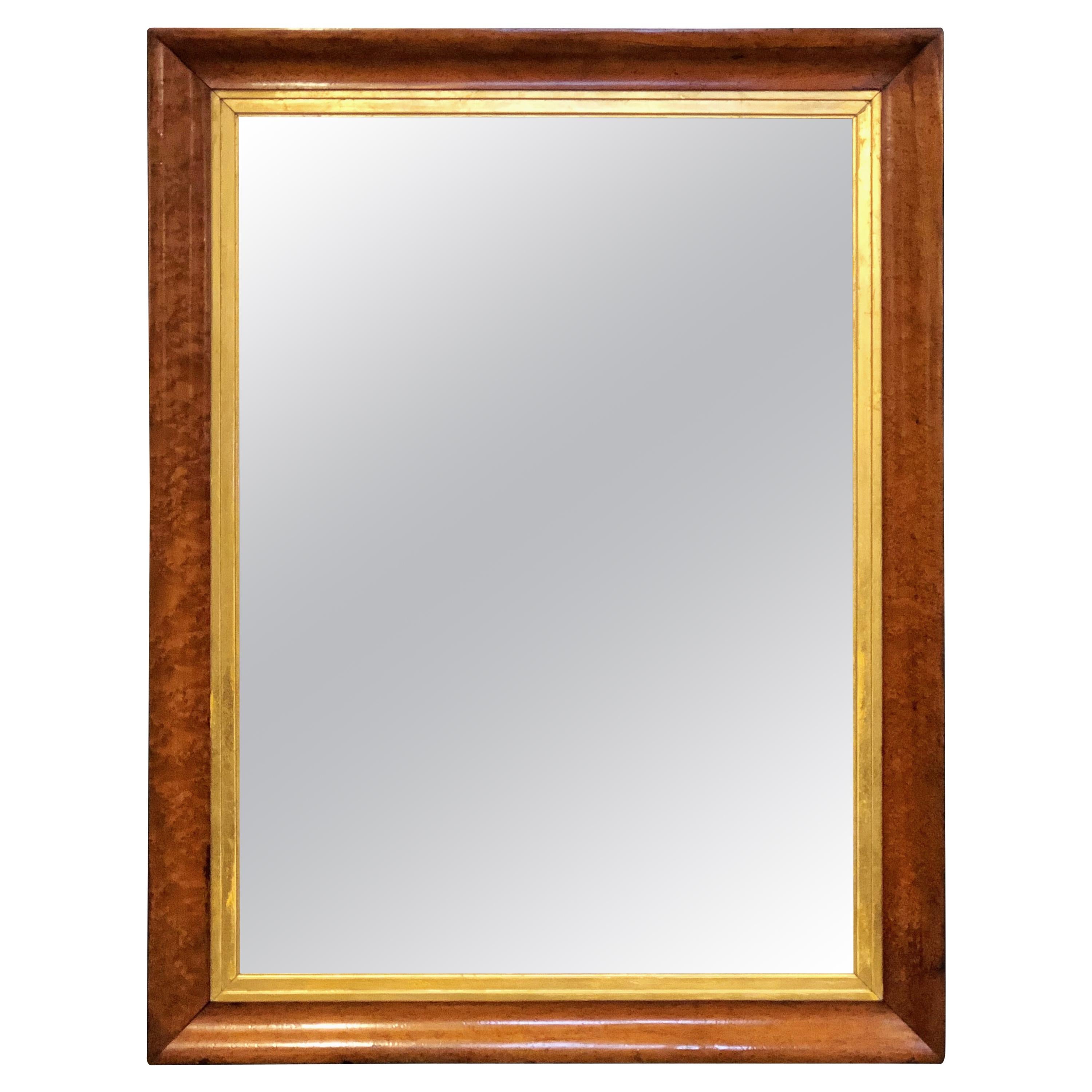 English Rectangular Maple and Gilt-wood Framed Mirror (H 41 3/4 x W 31 7/8)