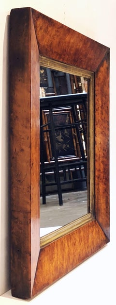 English Rectangular Mirror with Burled Maple Frame (H 24 3/4 x W 22 3/4)