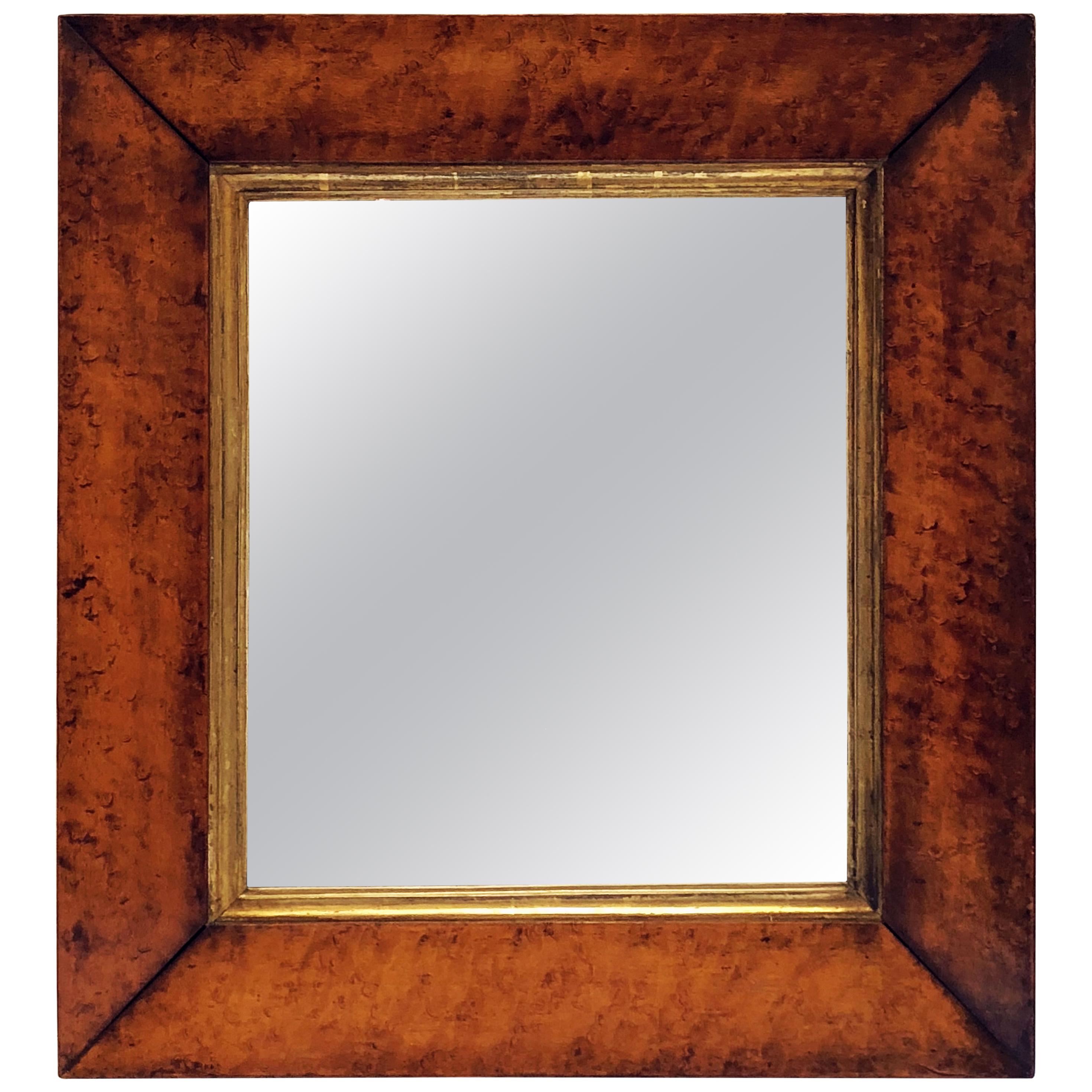 English Rectangular Mirror with Burled Maple Frame (H 24 3/4 x W 22 3/4)