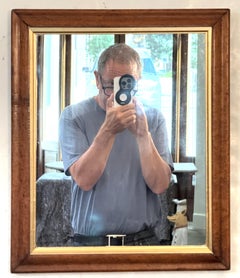 English Rectangular Mirror with Maple and Giltwood Frame (H 18 5/8 x W 15 1/2)