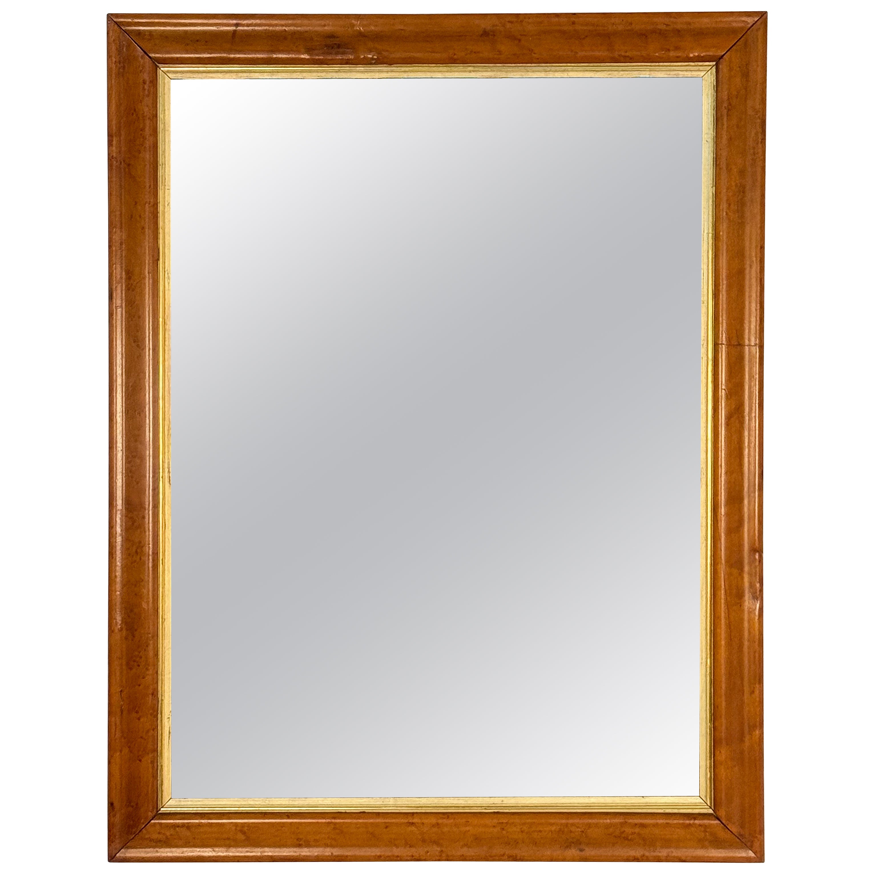 English Rectangular Mirror with Maple and Giltwood Frame (H 30 5/8 x W 23 1/4)