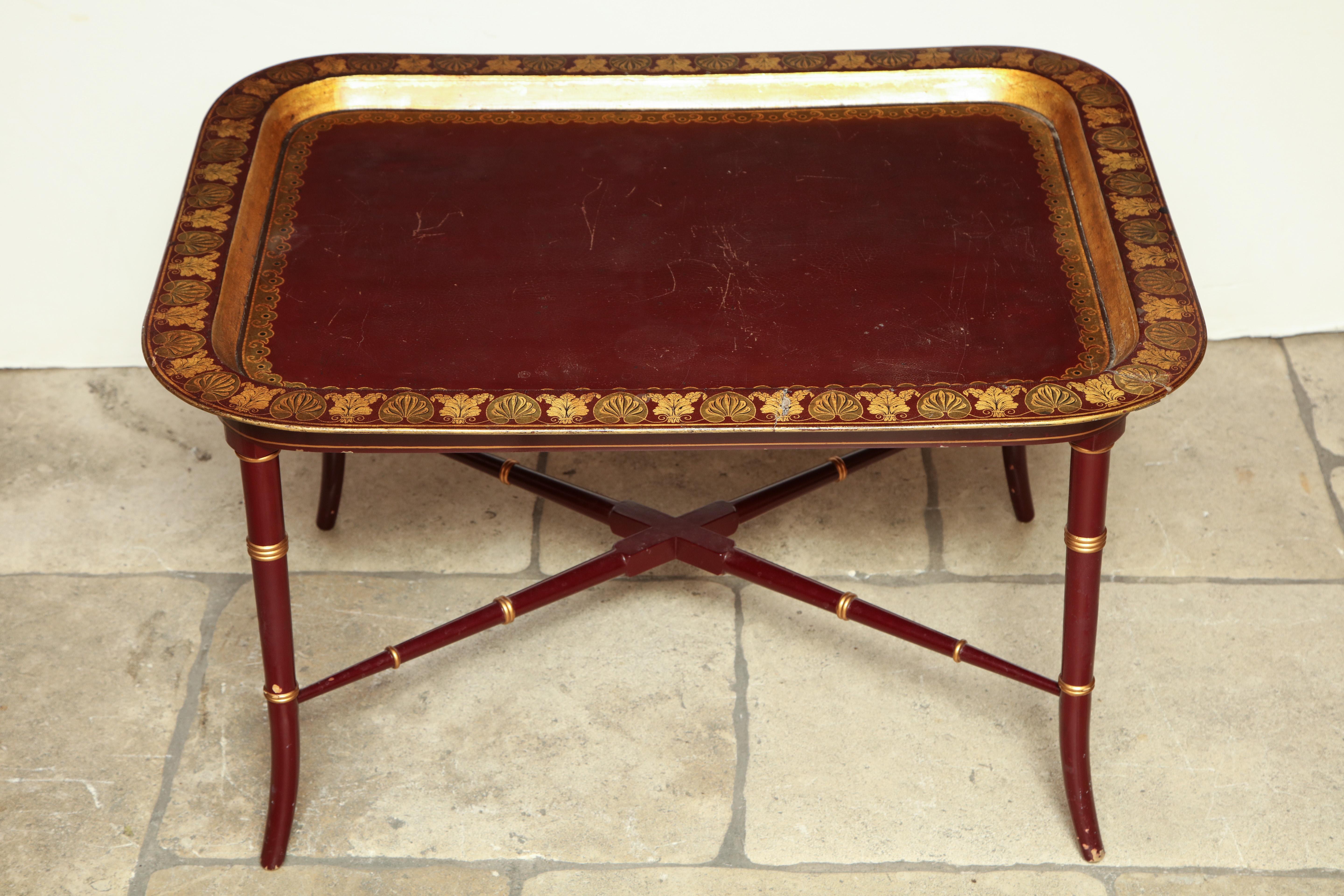 High Victorian English Red Lacquered Papier Mâché Tray Table