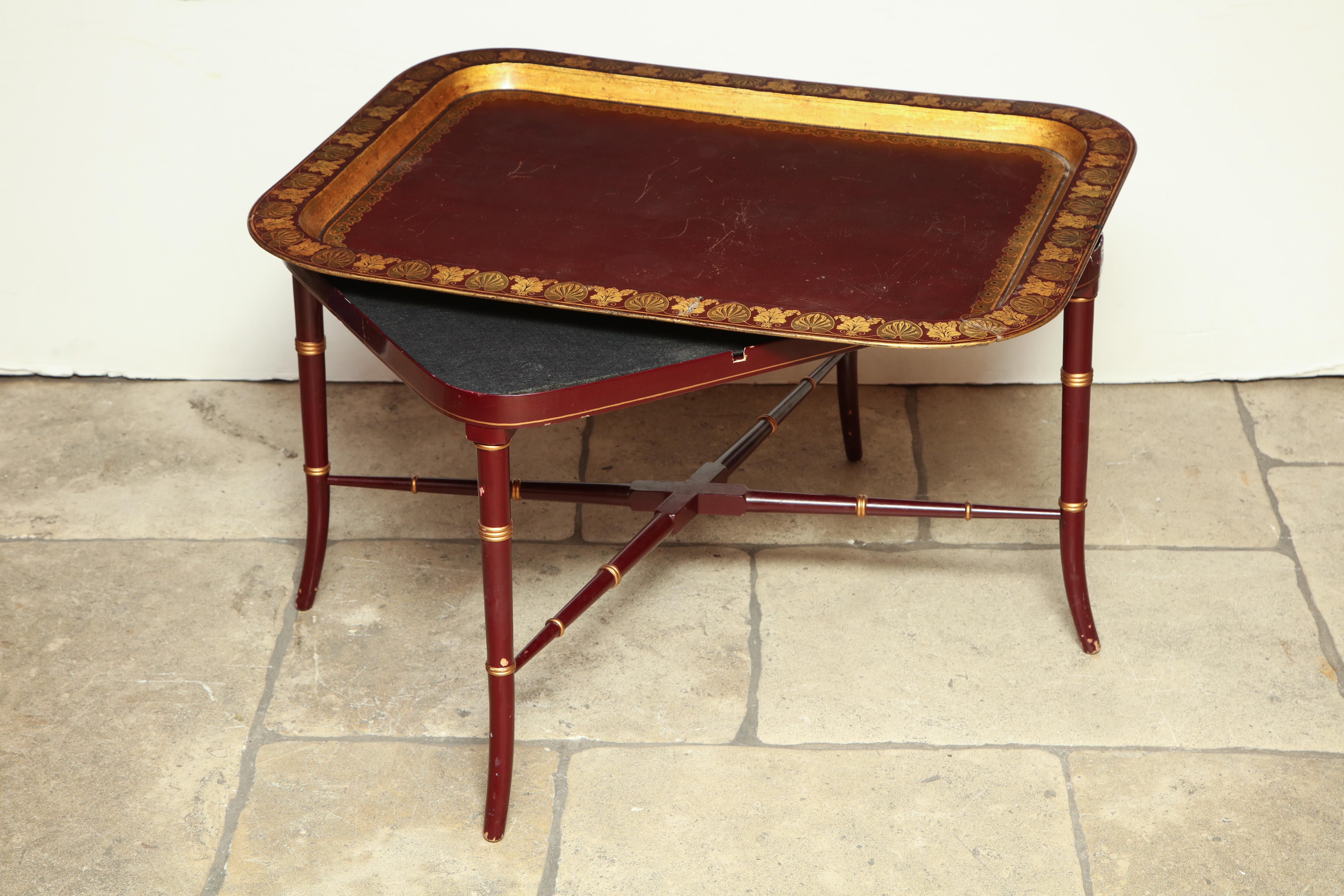 Wood English Red Lacquered Papier Mâché Tray Table