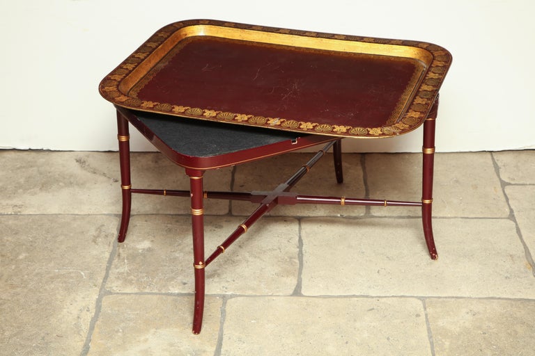 English Red Lacquered Papier Mch Tray Table For Sale at 1stDibs