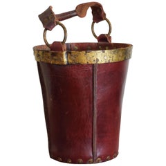 Antique English Red Leather Fire Bucket, Early 20th Century