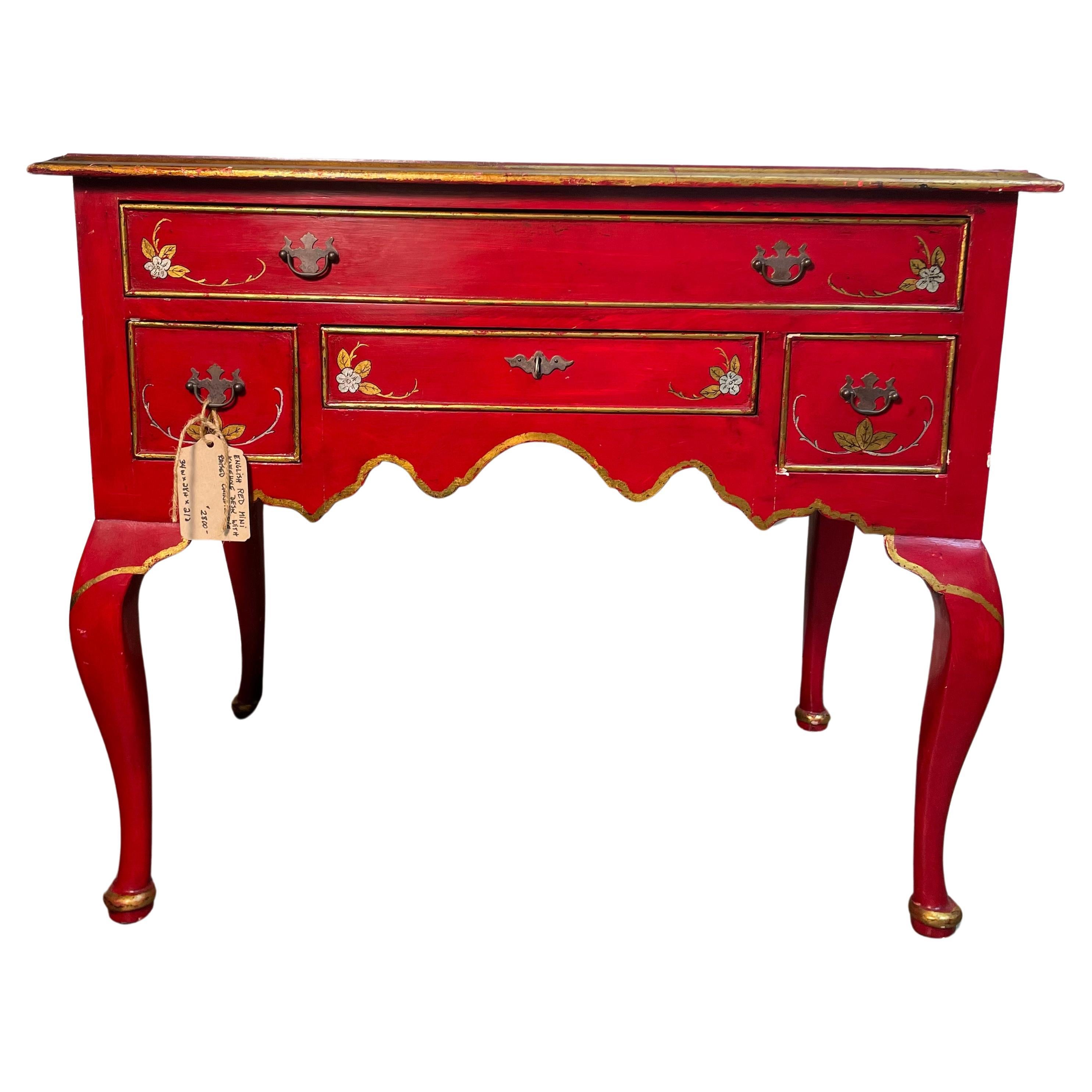 English Red Mini Kneehole Desk For Sale