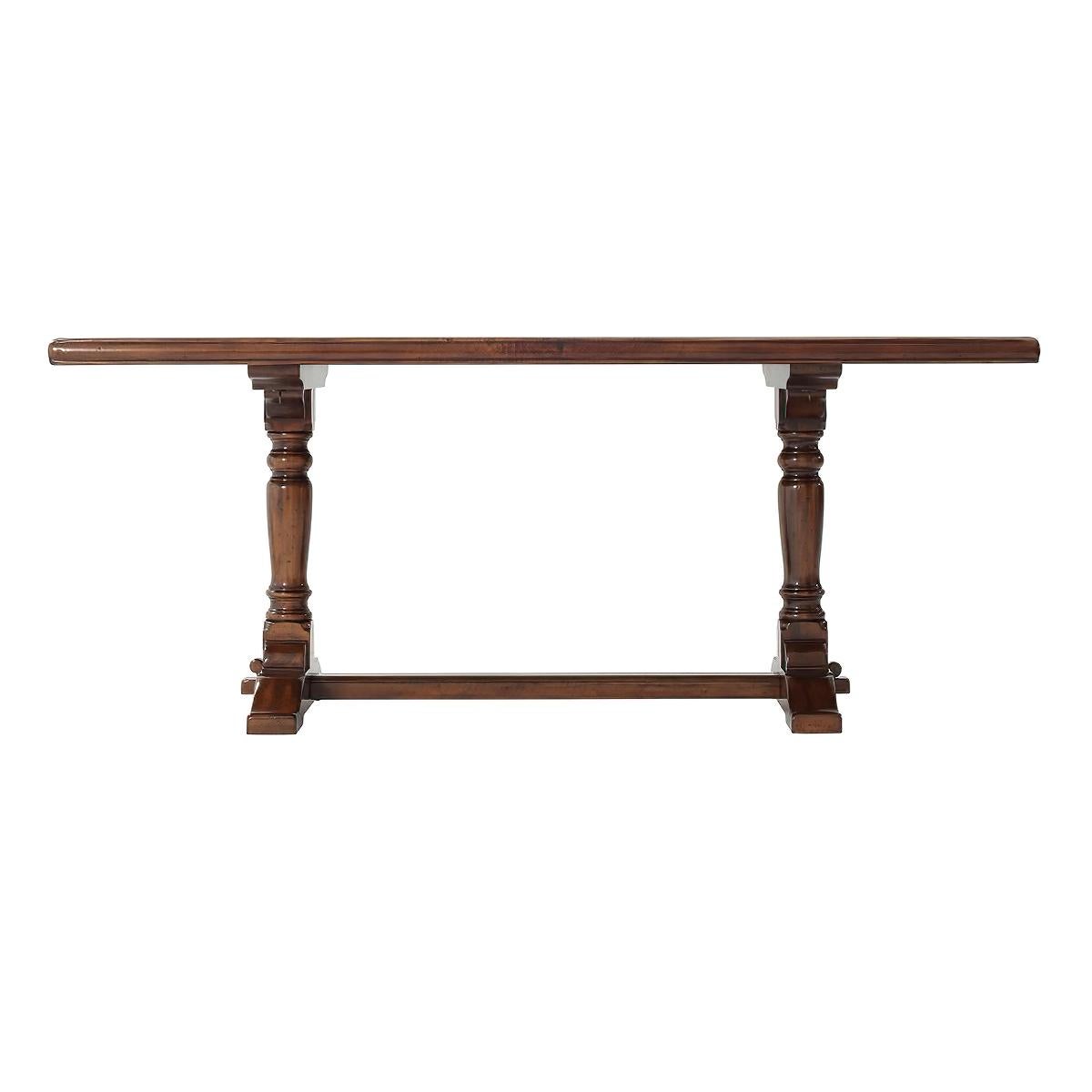 A refectory style dining table, with planked rectangular top, turned column supports, stepped feet and stretcher. The original 17th century English.

Dimensions: 72