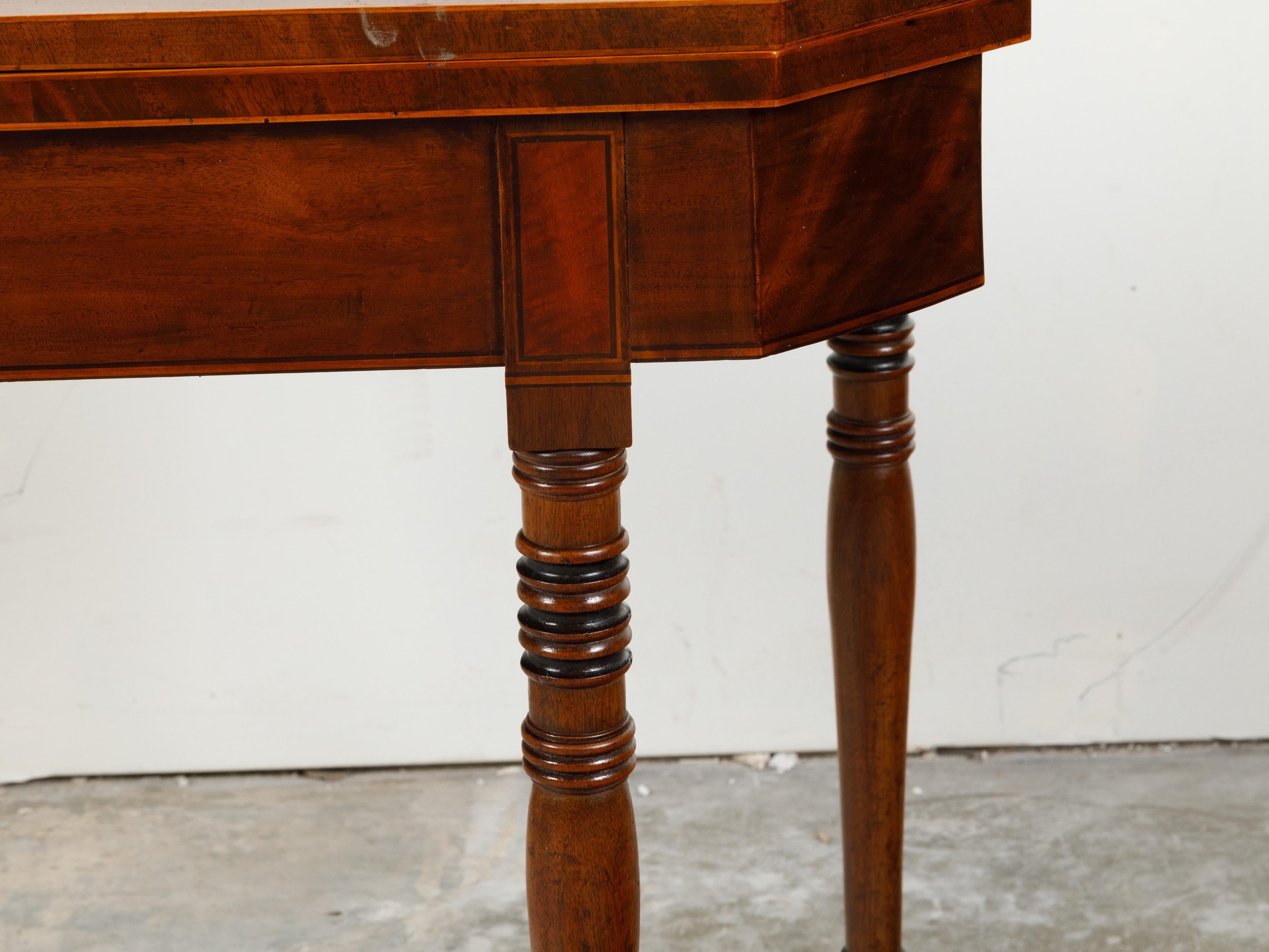 English Regency 1820s Lift Top Console Table with Turned Legs and Arrow Feet For Sale 6