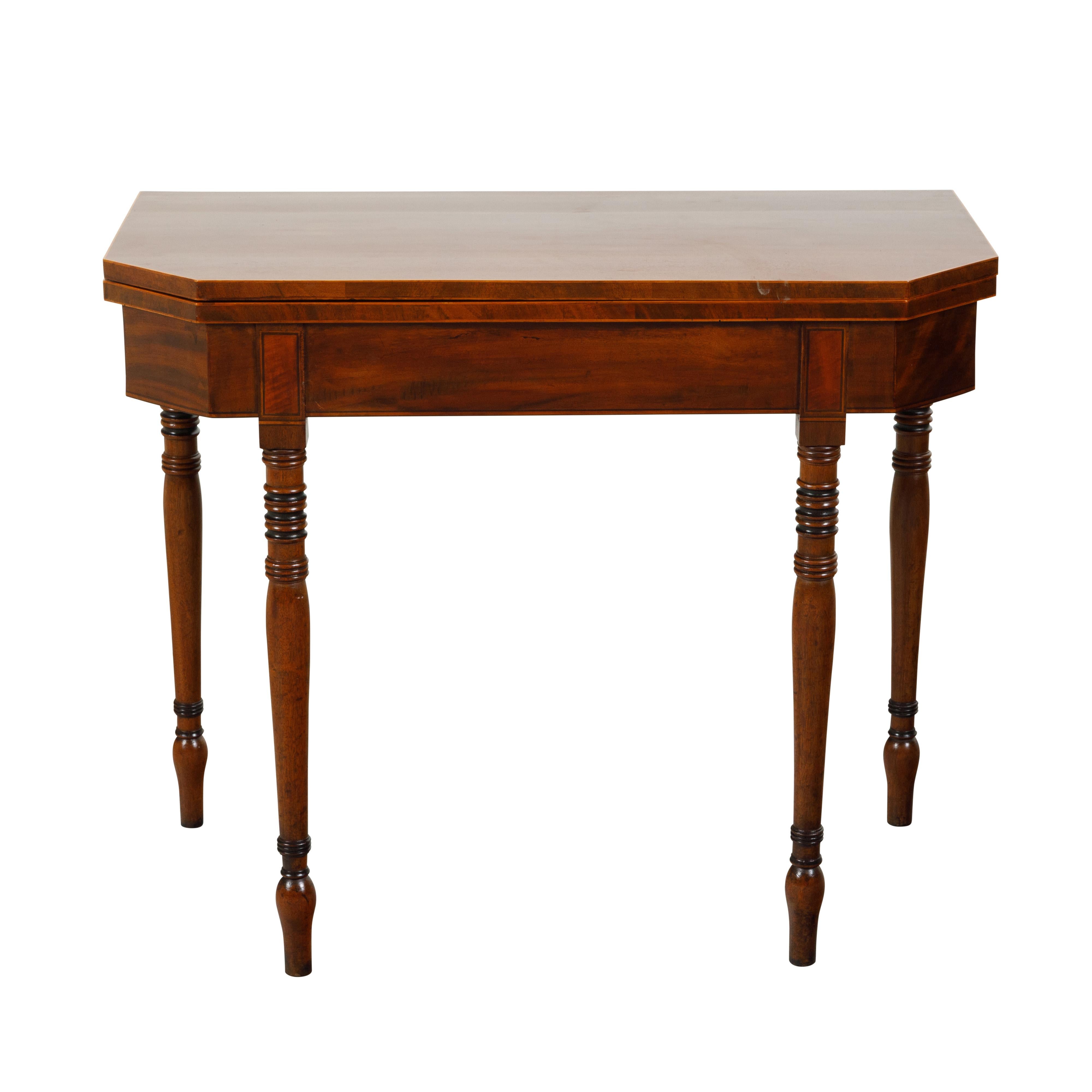 English Regency 1820s Lift Top Console Table with Turned Legs and Arrow Feet For Sale