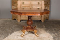 English Regency 1820s Mahogany Center Table with Octagonal Top and Gilt Paws