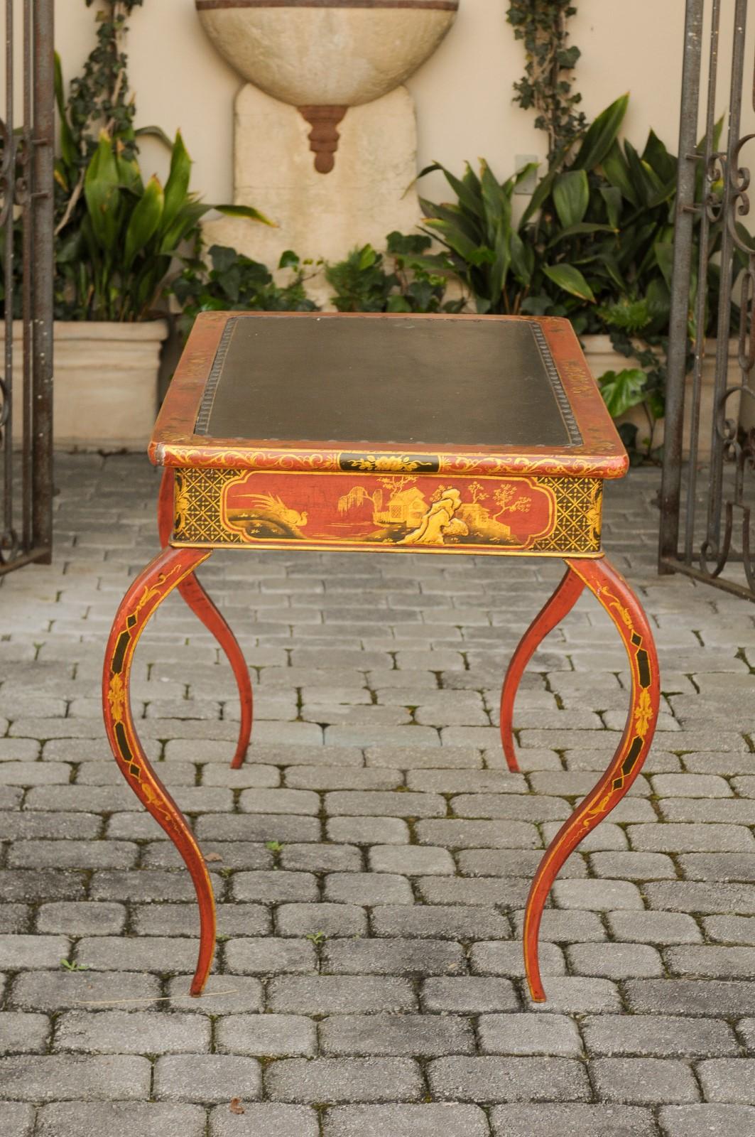 English Regency 1820s Table with Red Lacquered, Gold and Black Chinoiserie Decor For Sale 3