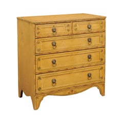 English Regency 1830s Five-Drawer Goldenrod Painted Commode with Floral Accents