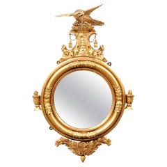 Antique English Regency 19th Century Bull’s Eye Mirror with Eagle Crest
