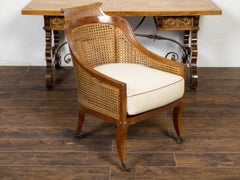 English Regency 19th Century Club Chair with Cane Back and Custom Cushion