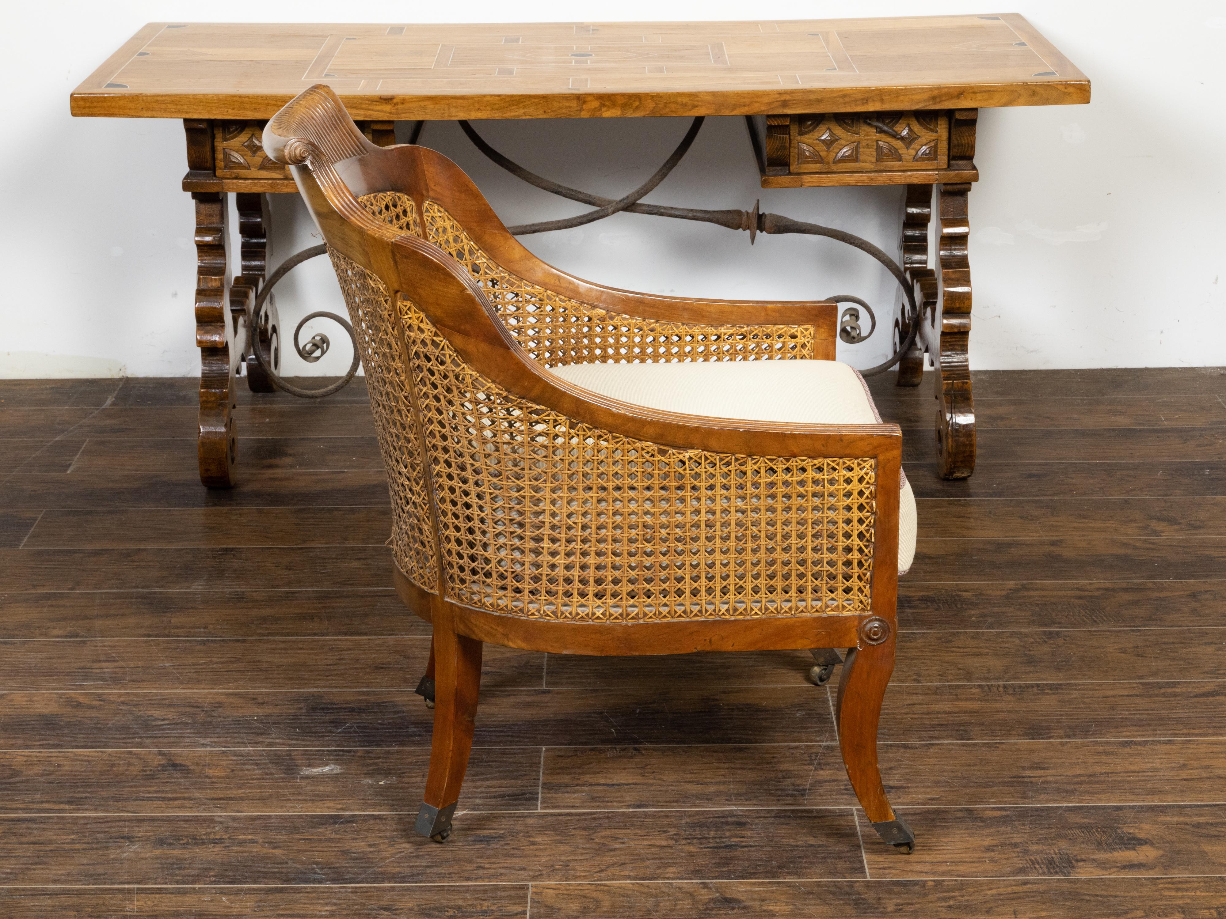 English Regency 19th Century Club Chair with Cane Back and Custom Cushion In Good Condition In Atlanta, GA