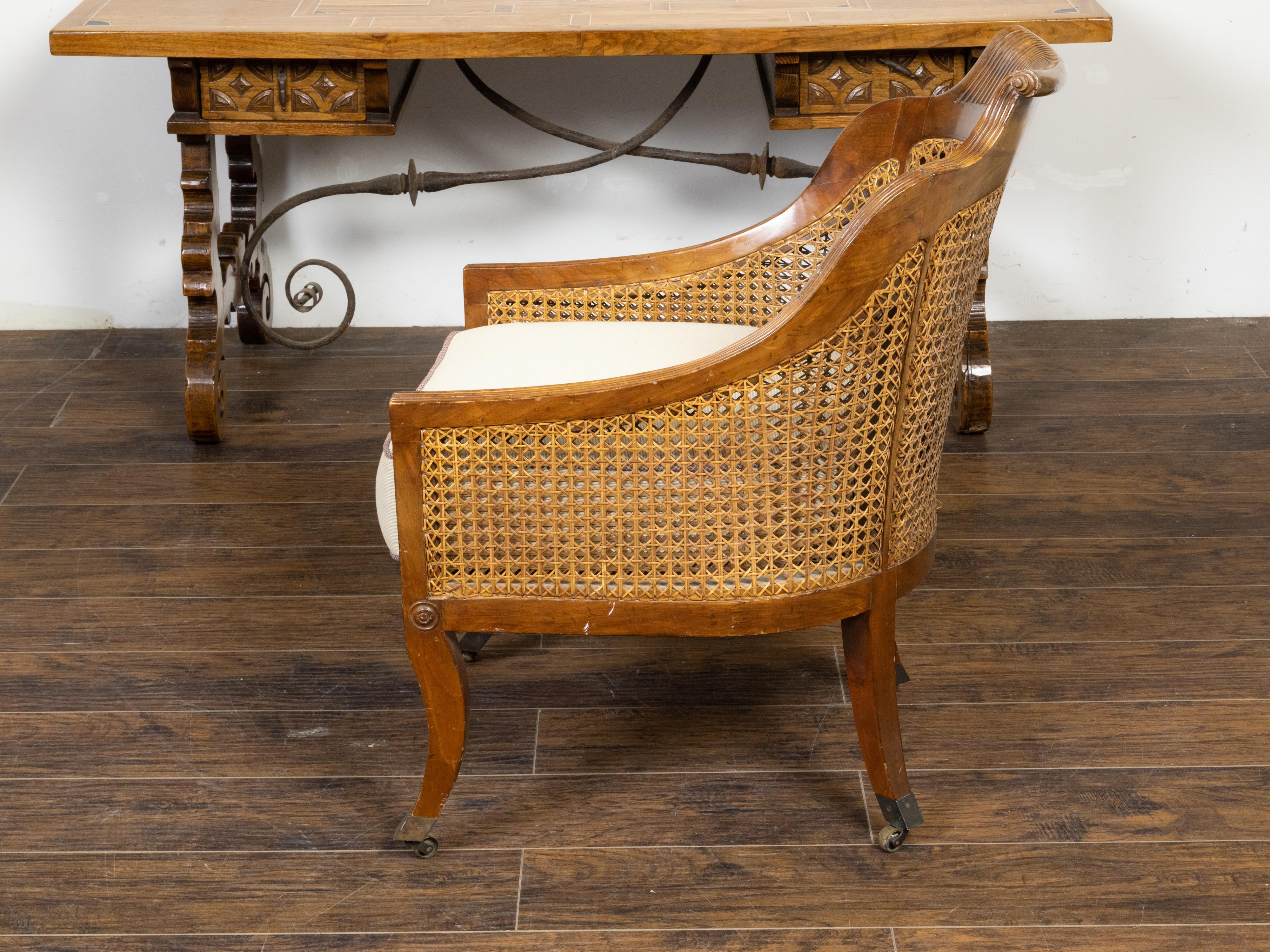 English Regency 19th Century Club Chair with Cane Back and Custom Cushion 1