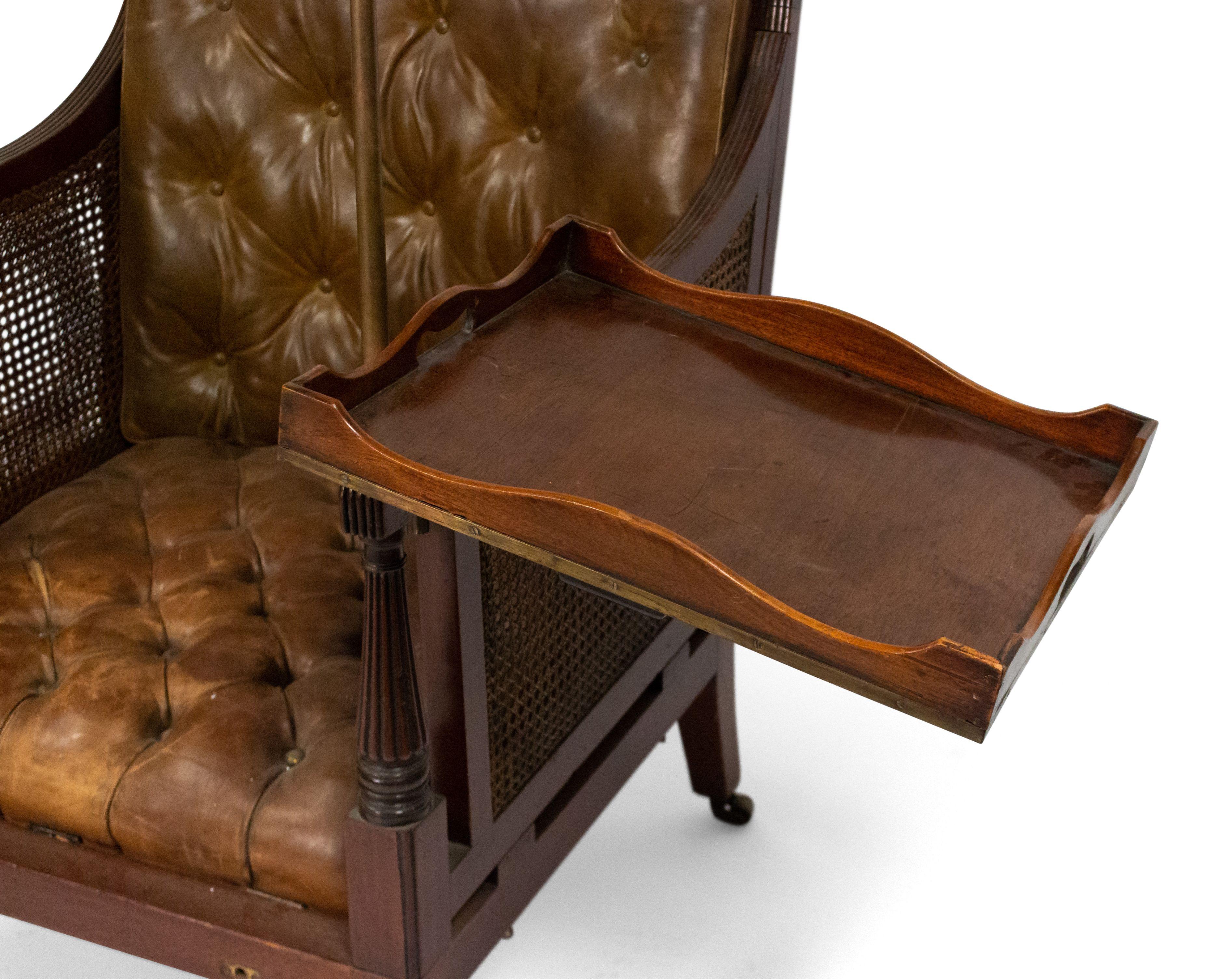 Leather English Regency Style Canopy Library Arm Chair For Sale