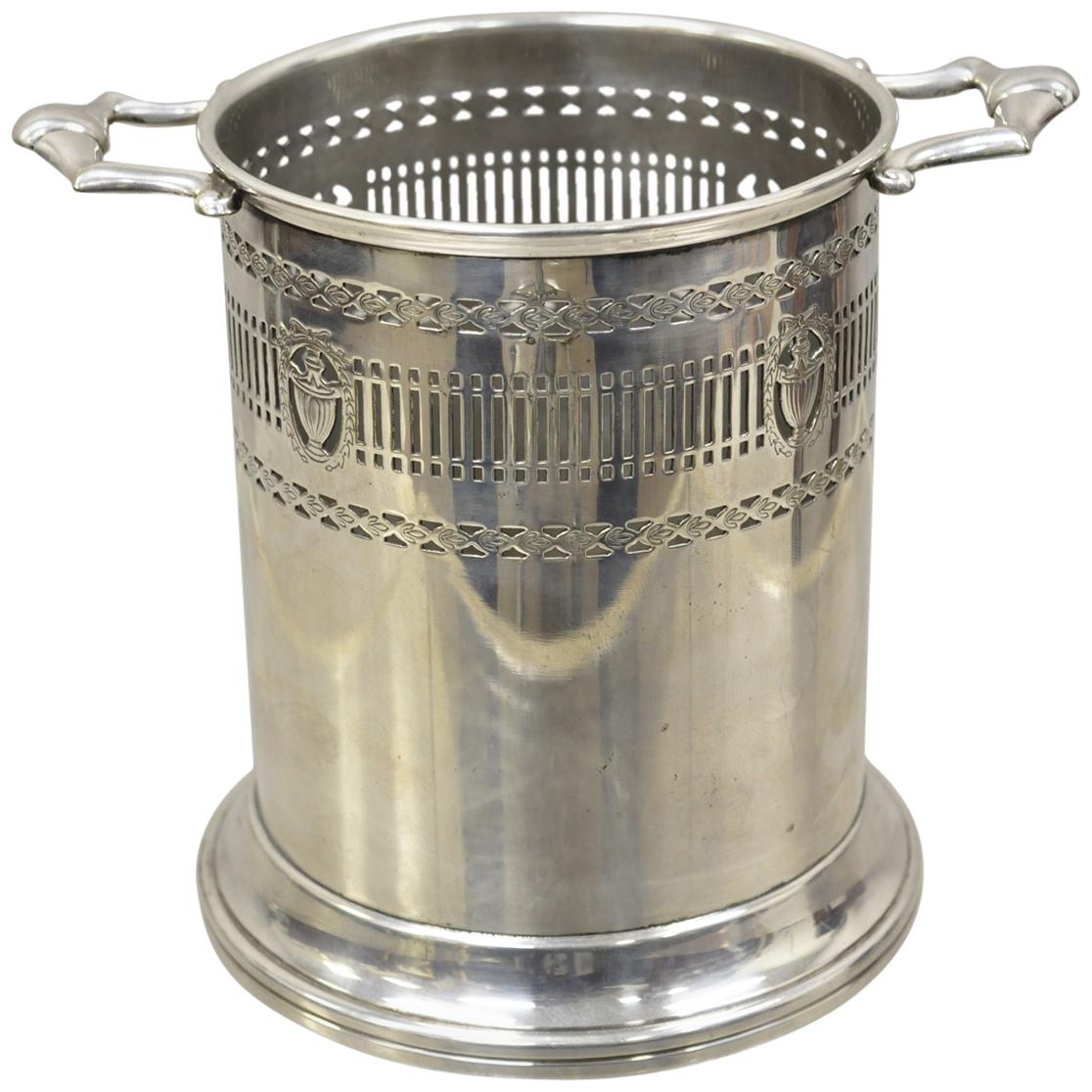 English Regency Adams Silver Plate Wine Bucket Holder Coaster Chiller with Urns