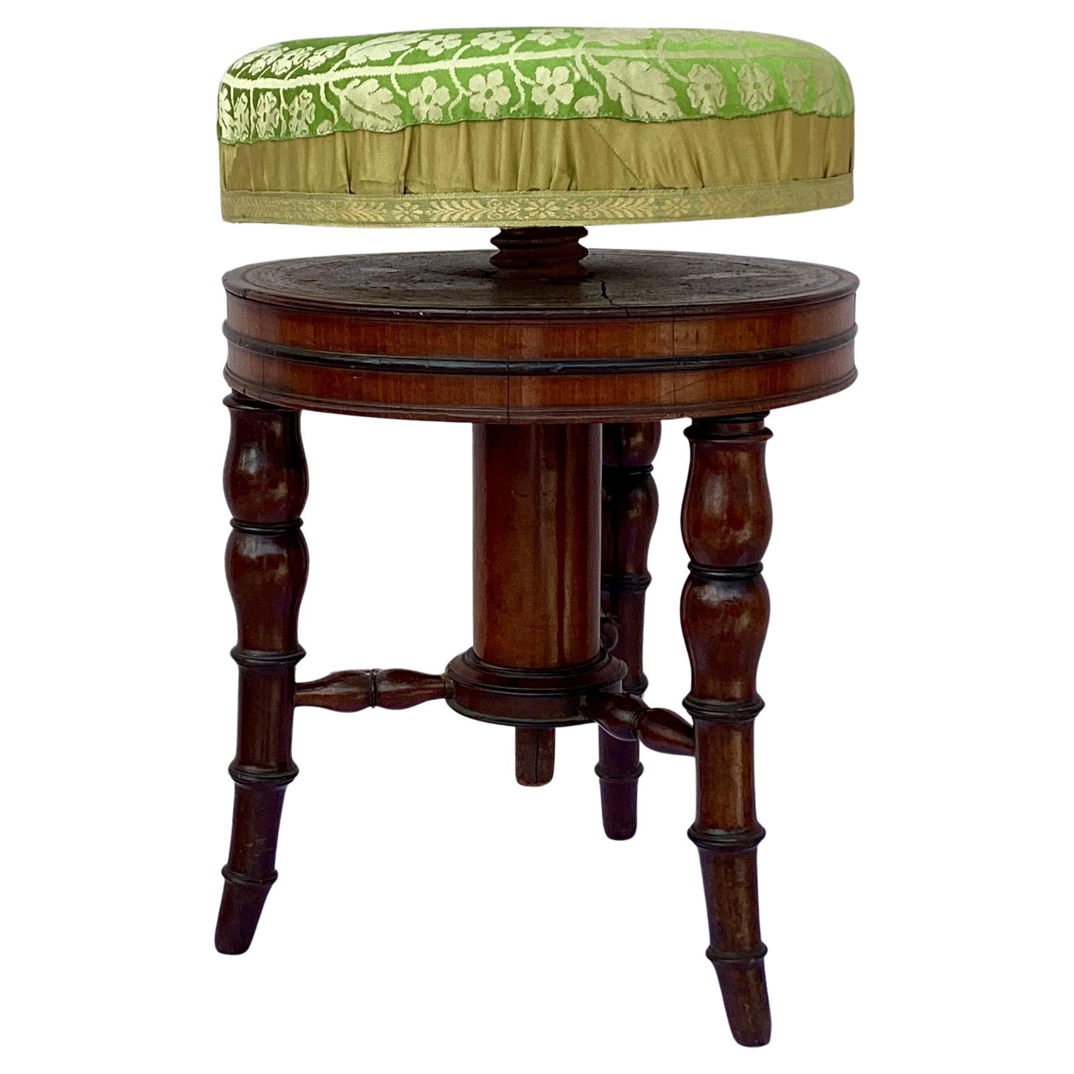English Regency Adjustable Piano Stool For Sale 1