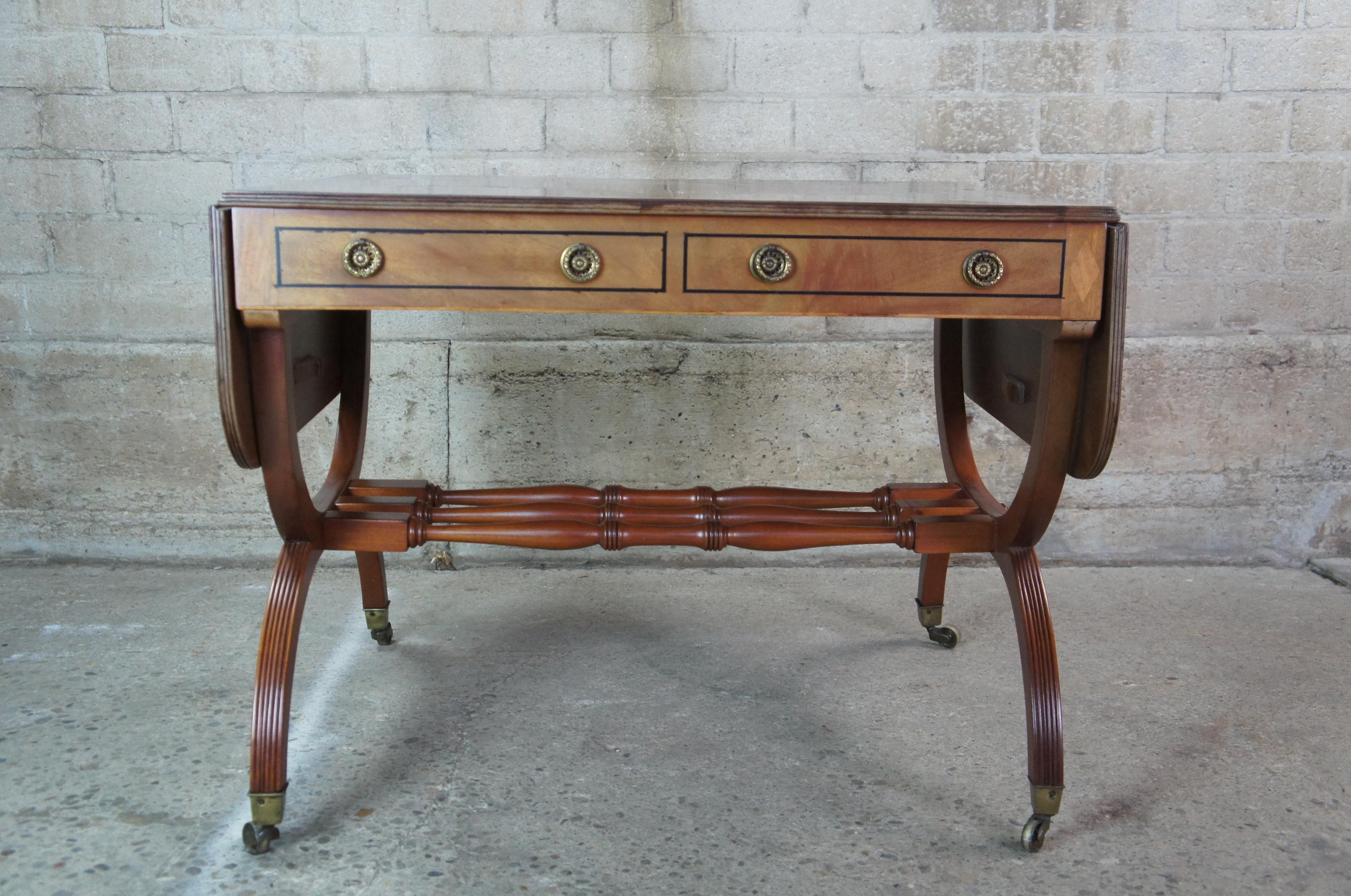 English Regency Antique 19th C Mahogany Dropleaf Library Writing Desk Sofa Table 7