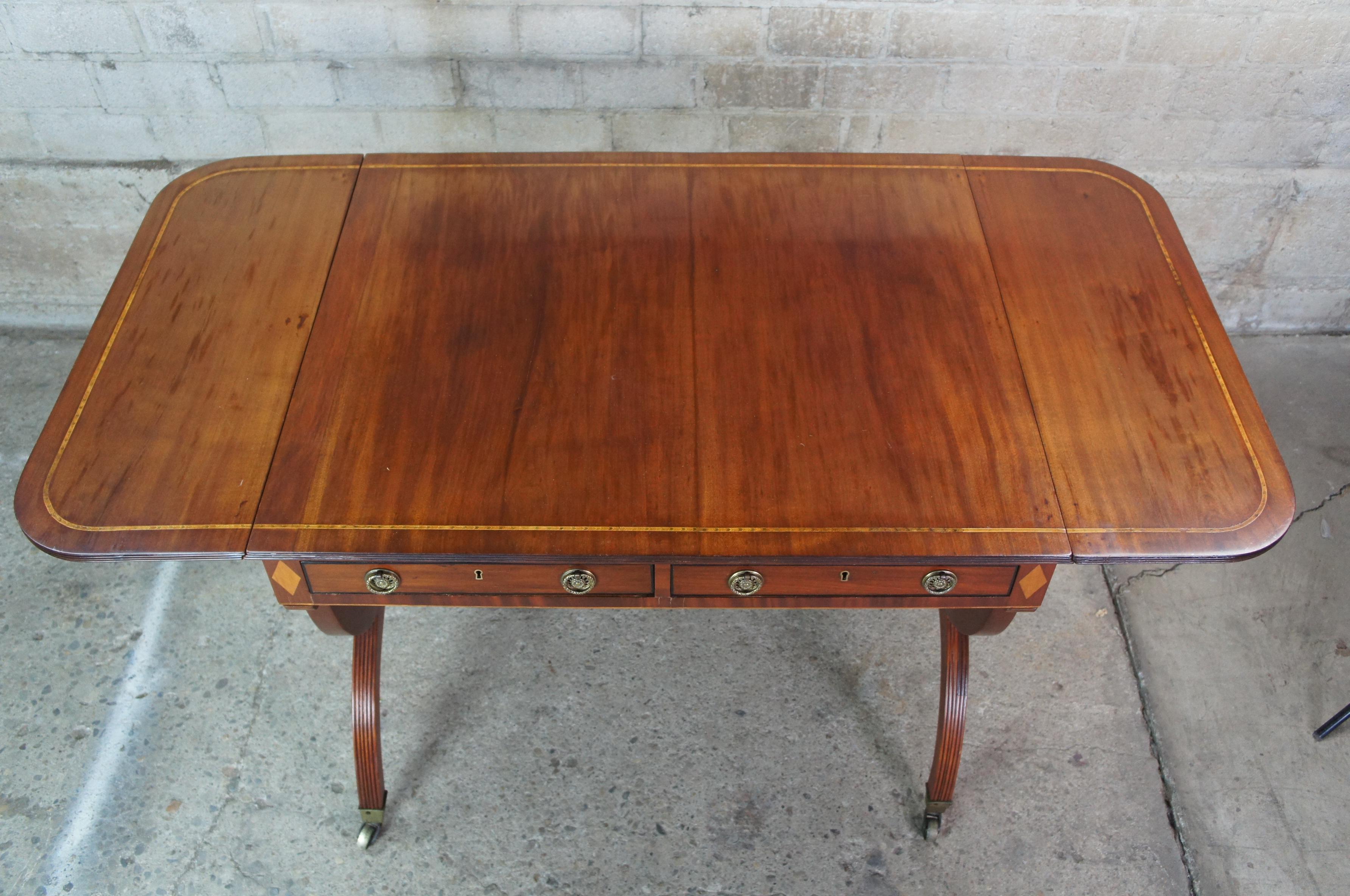 19th Century English Regency Antique 19th C Mahogany Dropleaf Library Writing Desk Sofa Table