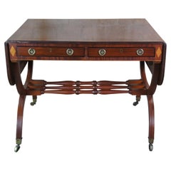 English Regency Antique 19th C Mahogany Dropleaf Library Writing Desk Sofa Table