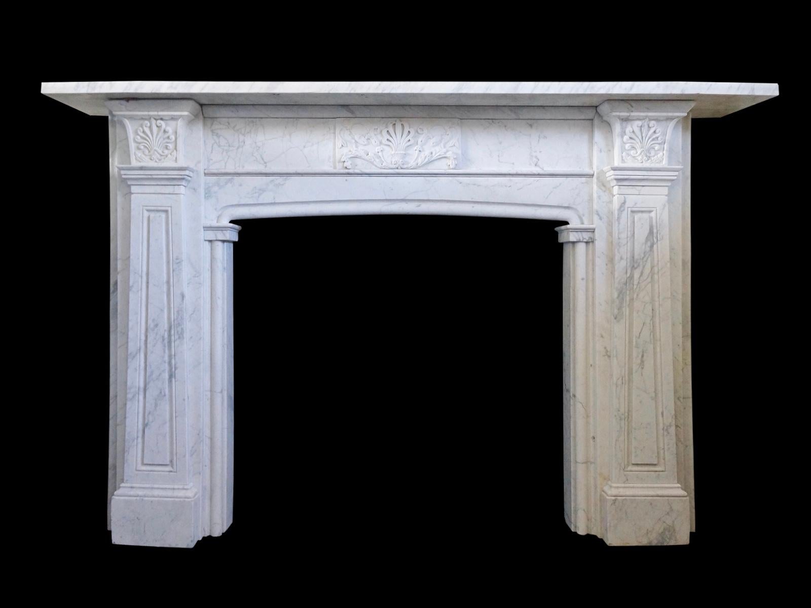 Carved English Regency Antique Marble Fireplace Mantel  For Sale