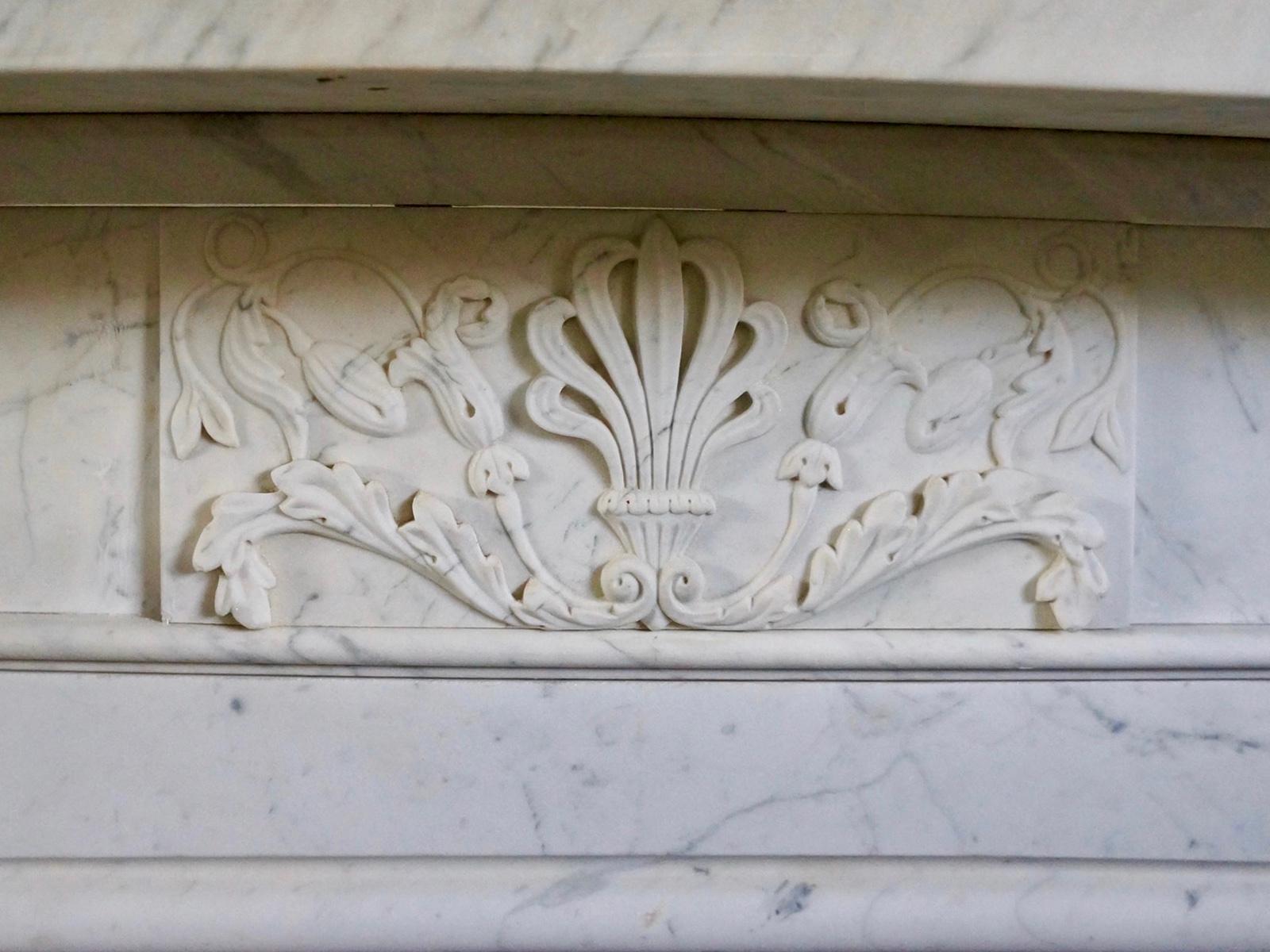 Carrara Marble English Regency Antique Marble Fireplace Mantel  For Sale