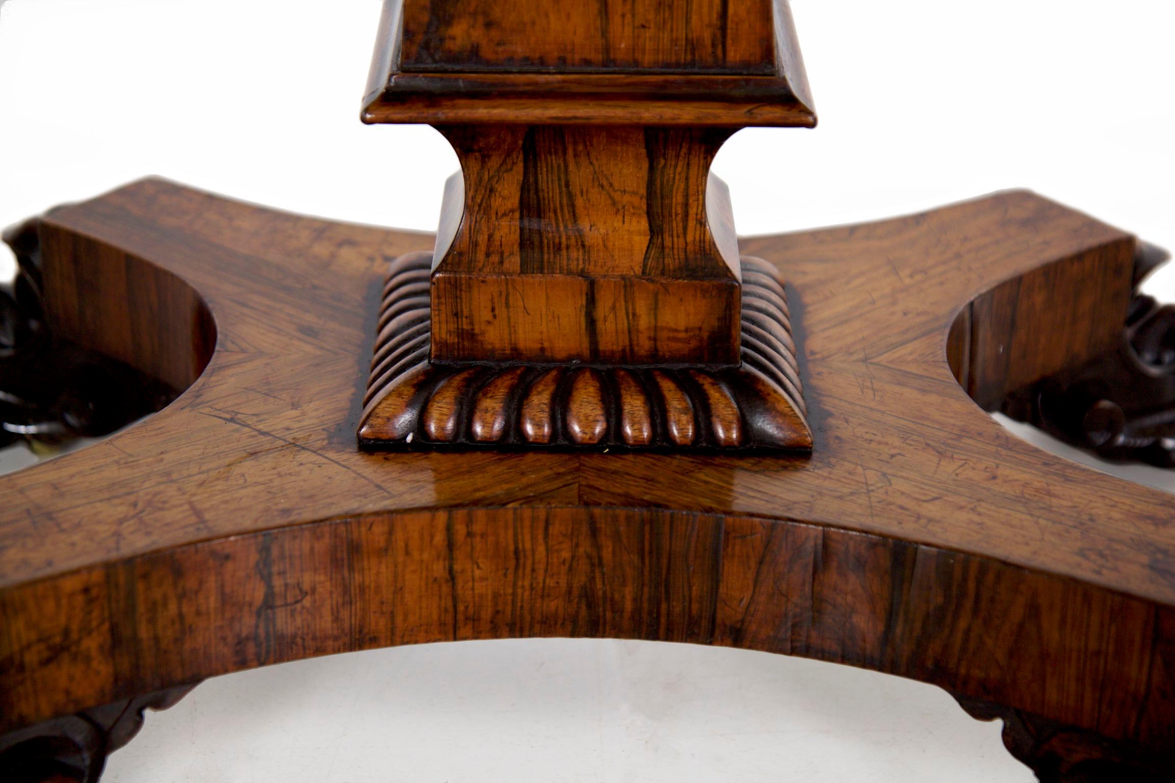 English Regency Antique Rosewood Carved Game Card Table, circa 1825 5