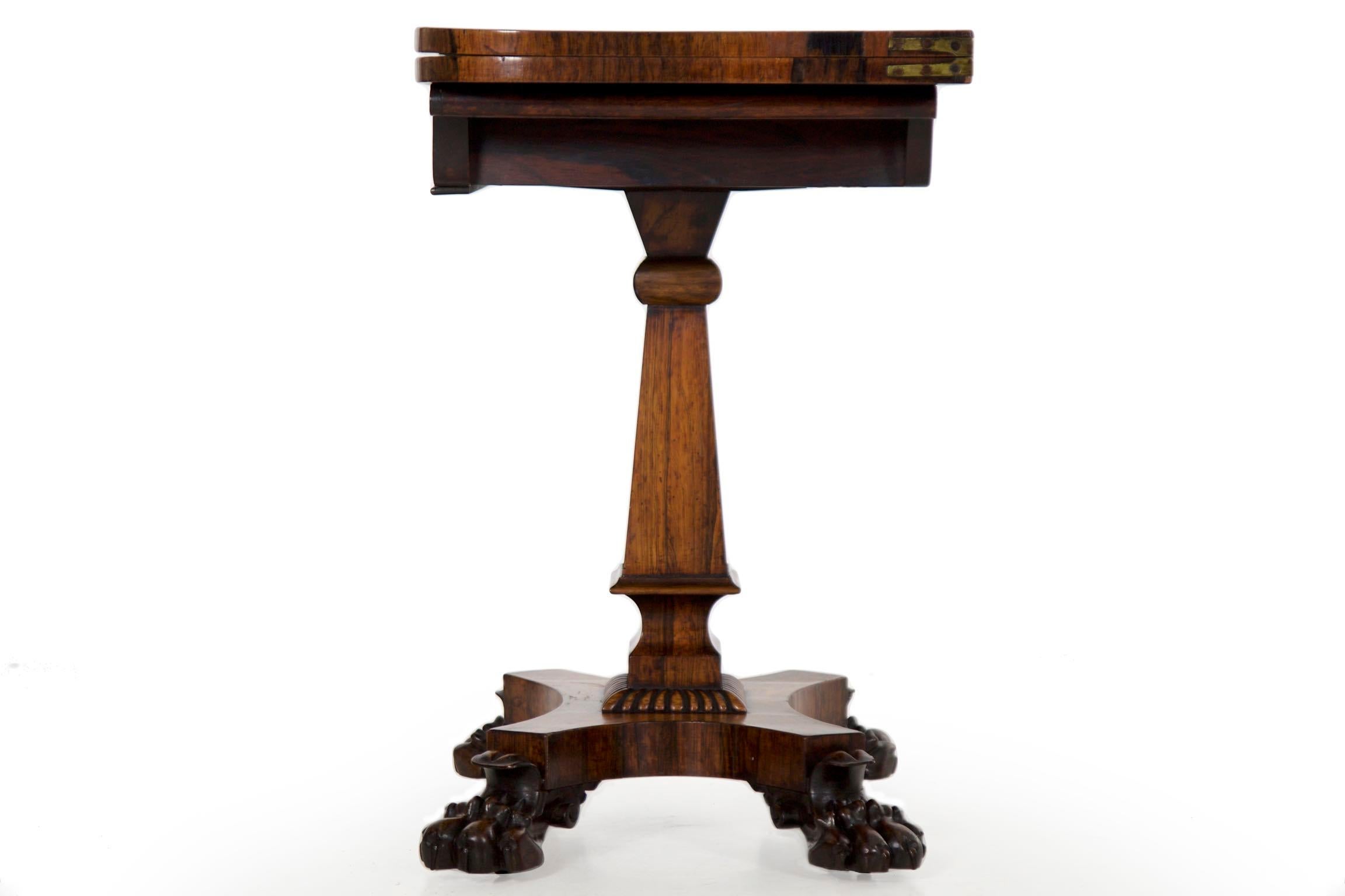 English Regency Antique Rosewood Carved Game Card Table, circa 1825 7