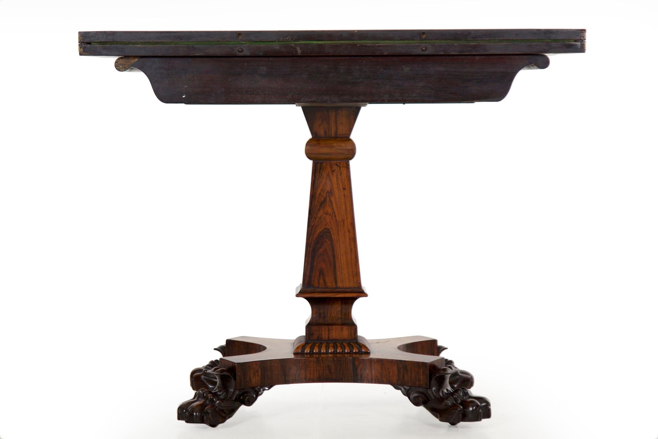 English Regency Antique Rosewood Carved Game Card Table, circa 1825 8