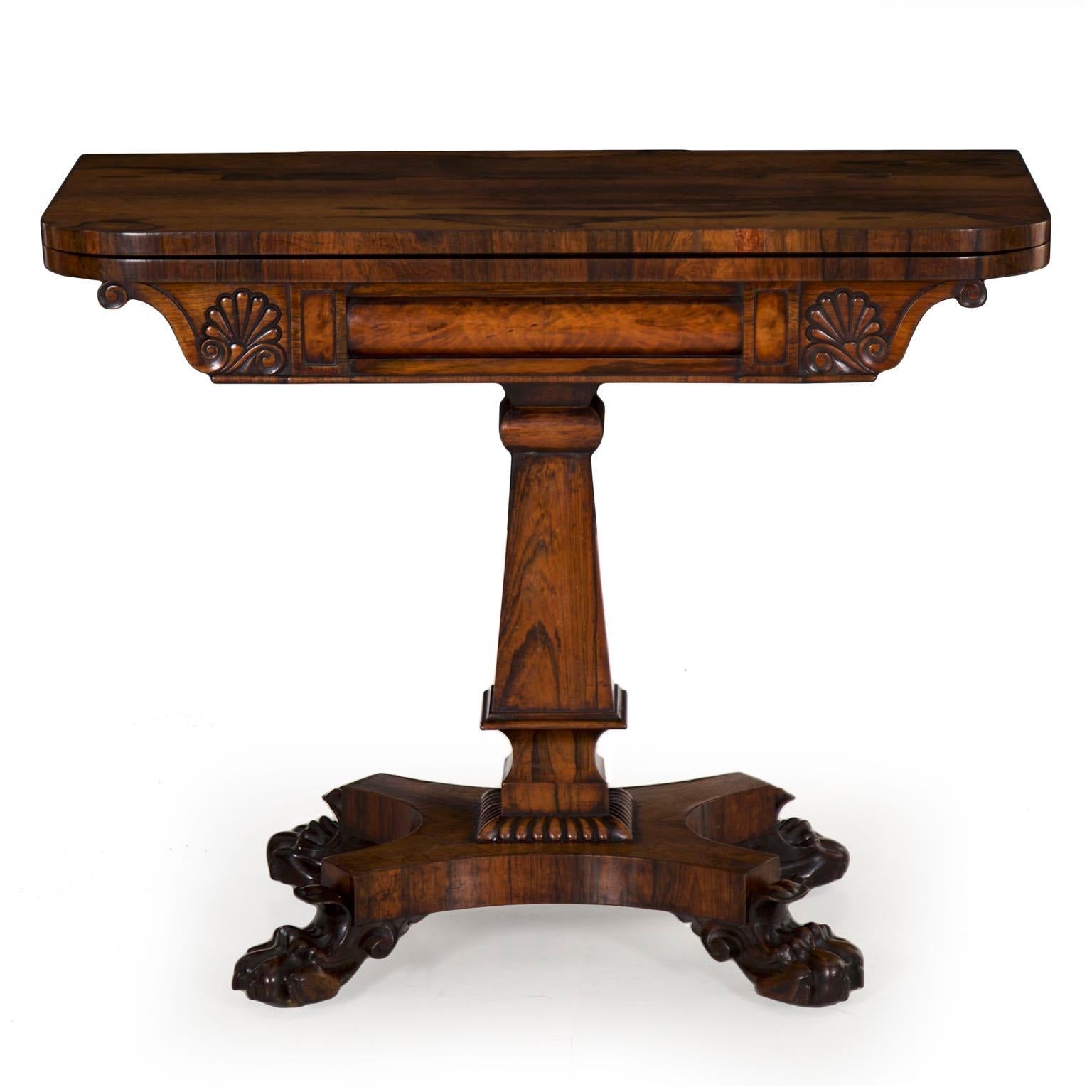 English Regency Antique Rosewood Carved Game Card Table, circa 1825 In Good Condition In Shippensburg, PA