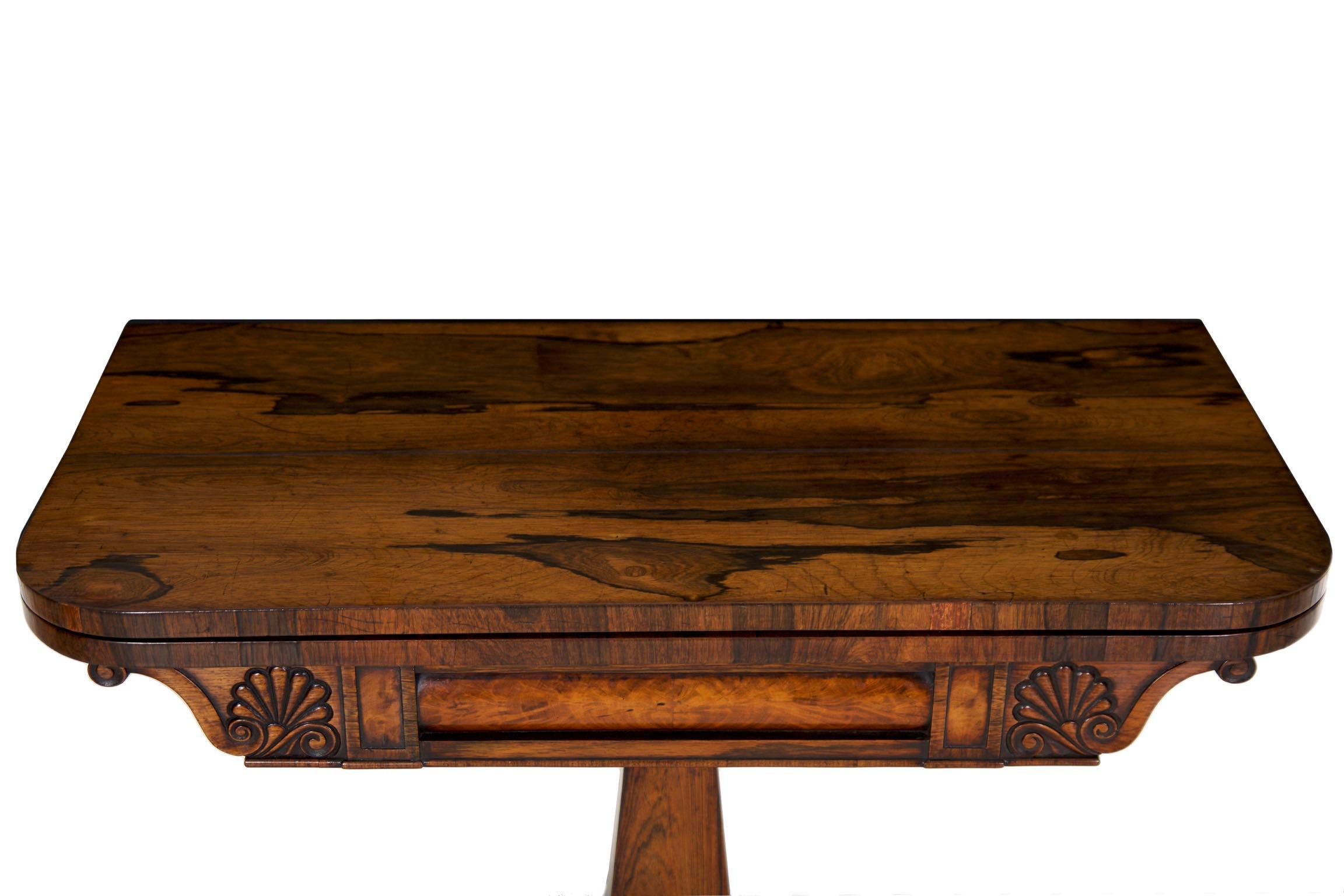 19th Century English Regency Antique Rosewood Carved Game Card Table, circa 1825
