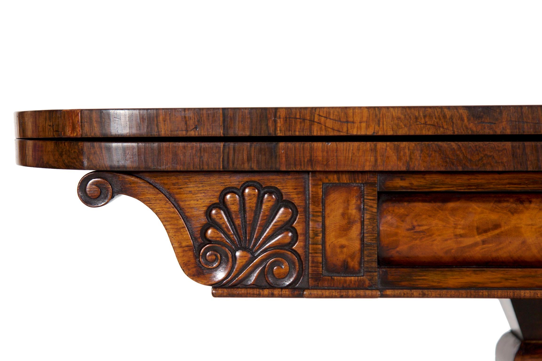 English Regency Antique Rosewood Carved Game Card Table, circa 1825 2
