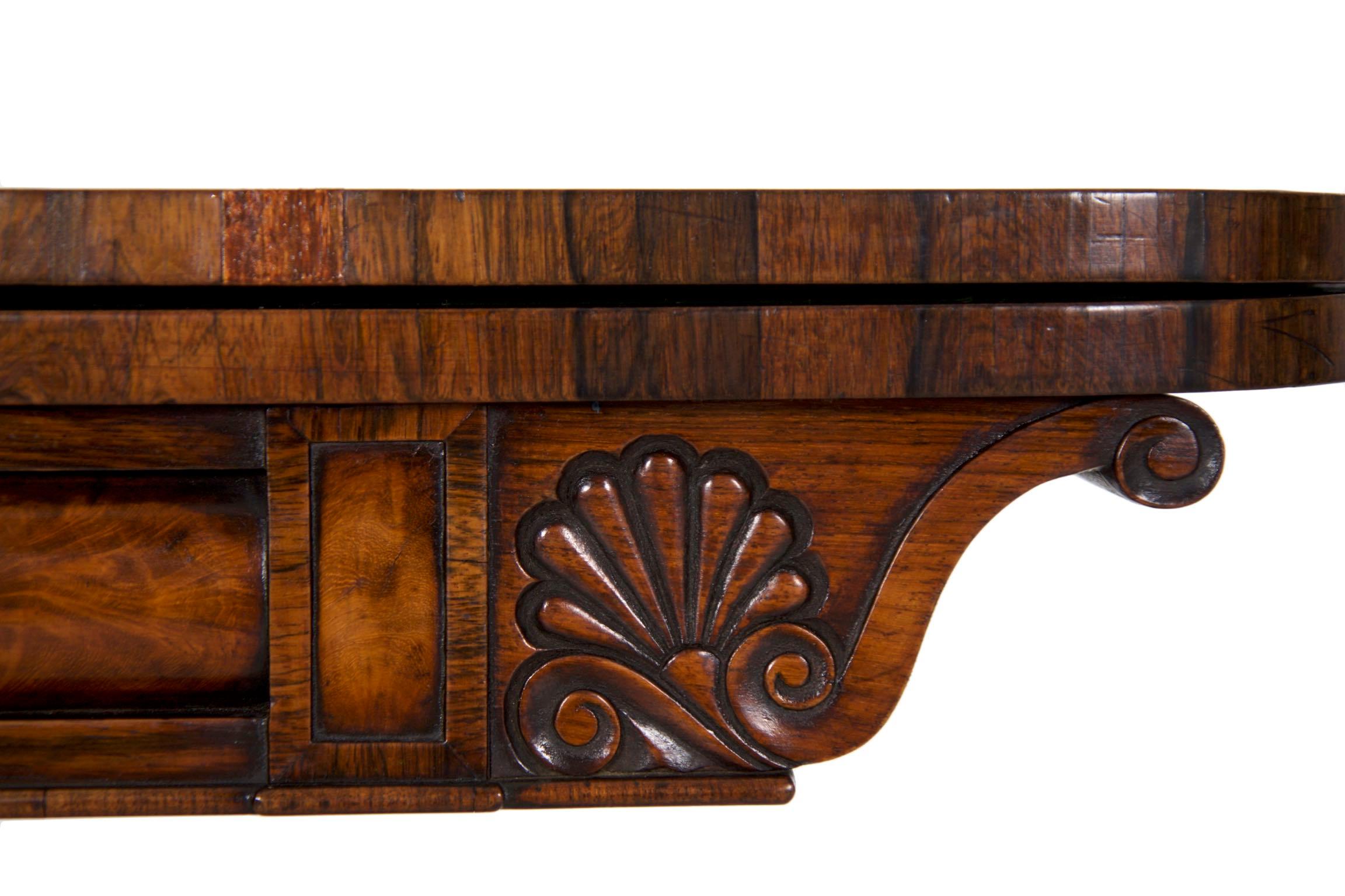 English Regency Antique Rosewood Carved Game Card Table, circa 1825 3