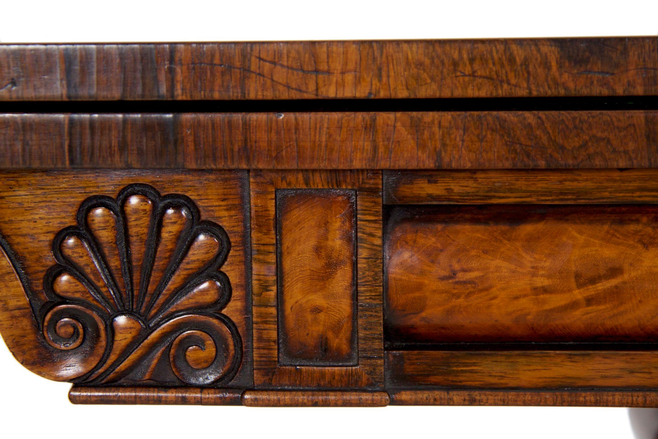 English Regency Antique Rosewood Carved Game Card Table, circa 1825 4