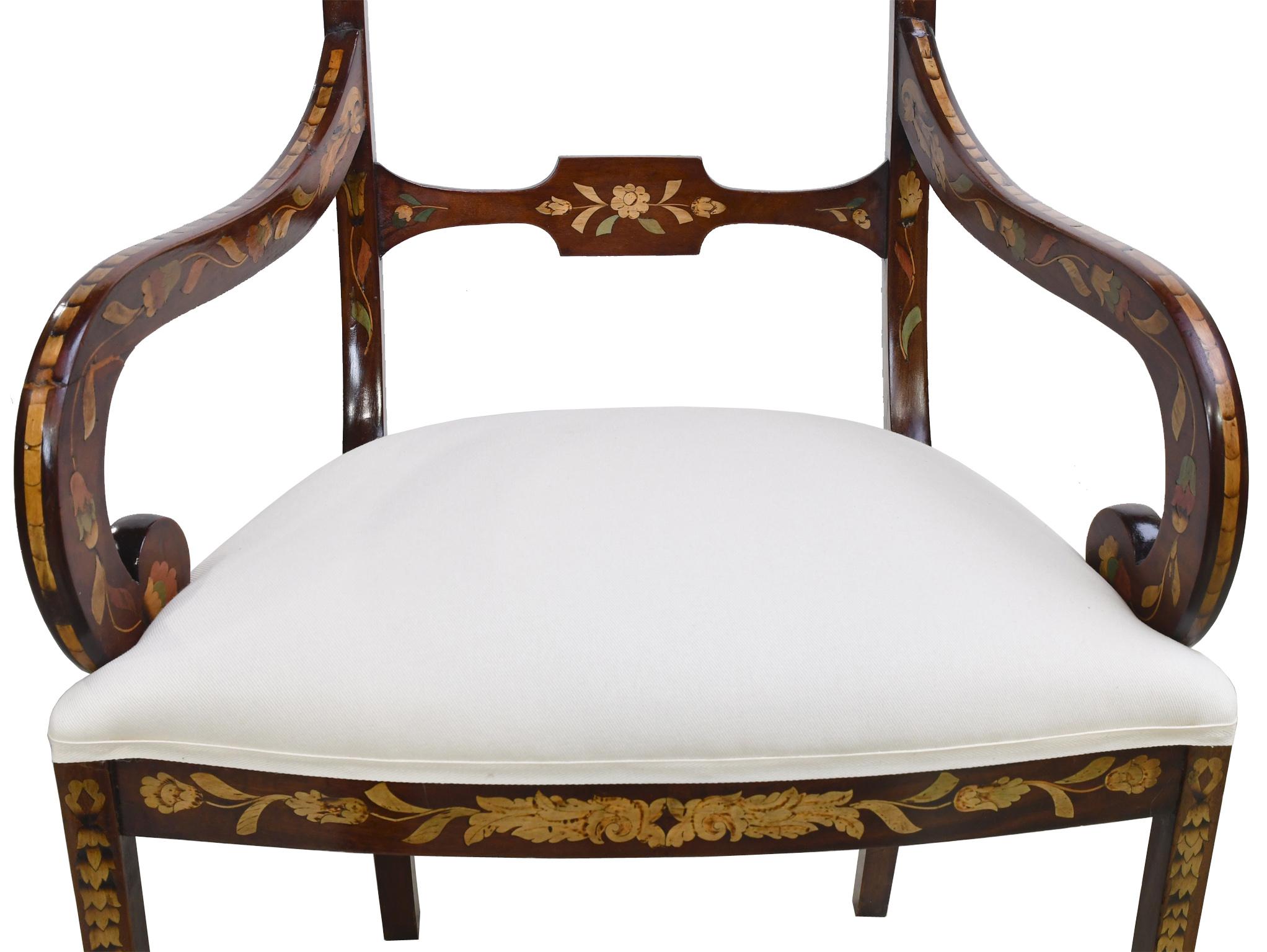 English Regency Mahogany Armchair w/ Floral Marquetry & Upholstered Seat, c 1820 5