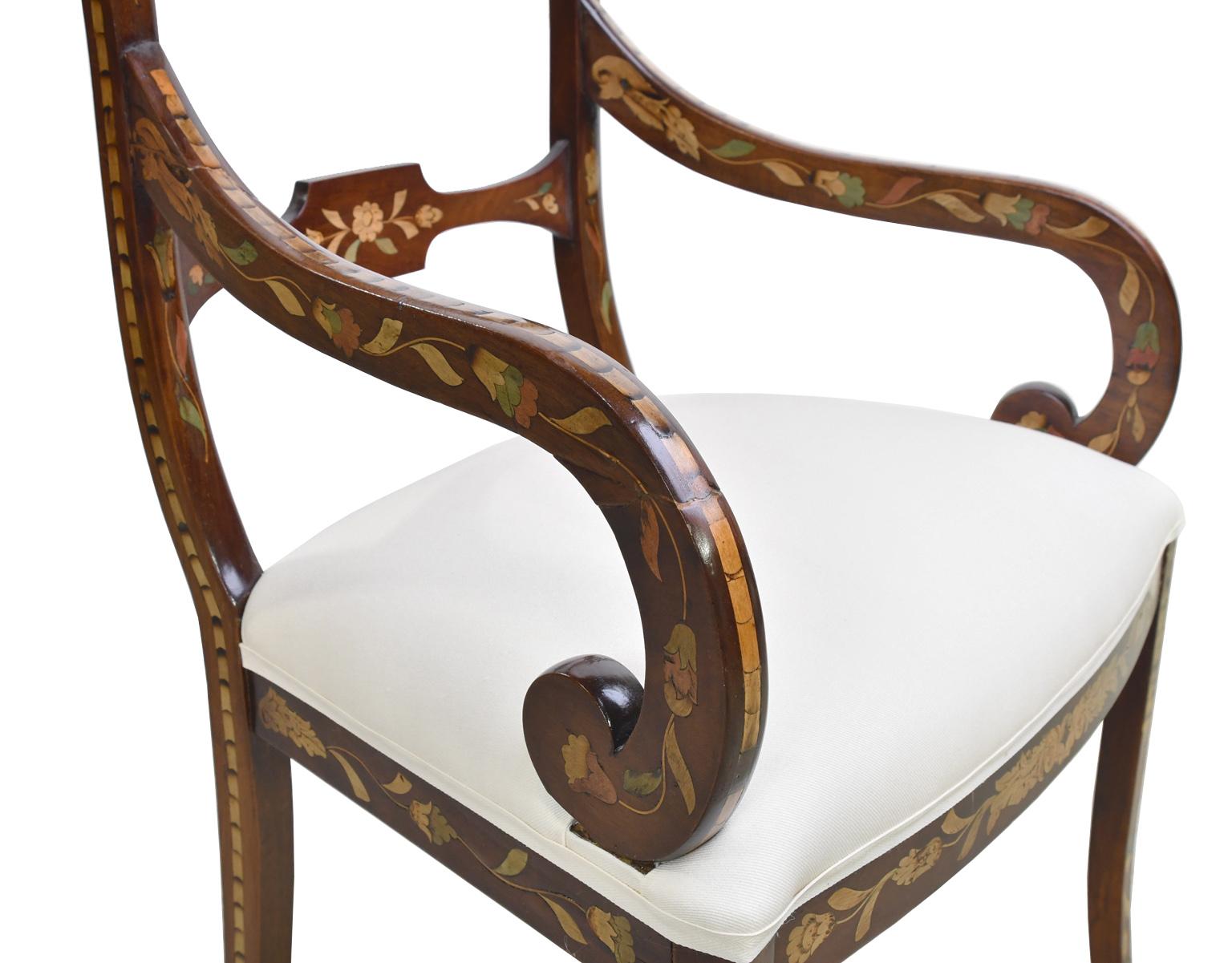 English Regency Mahogany Armchair w/ Floral Marquetry & Upholstered Seat, c 1820 7