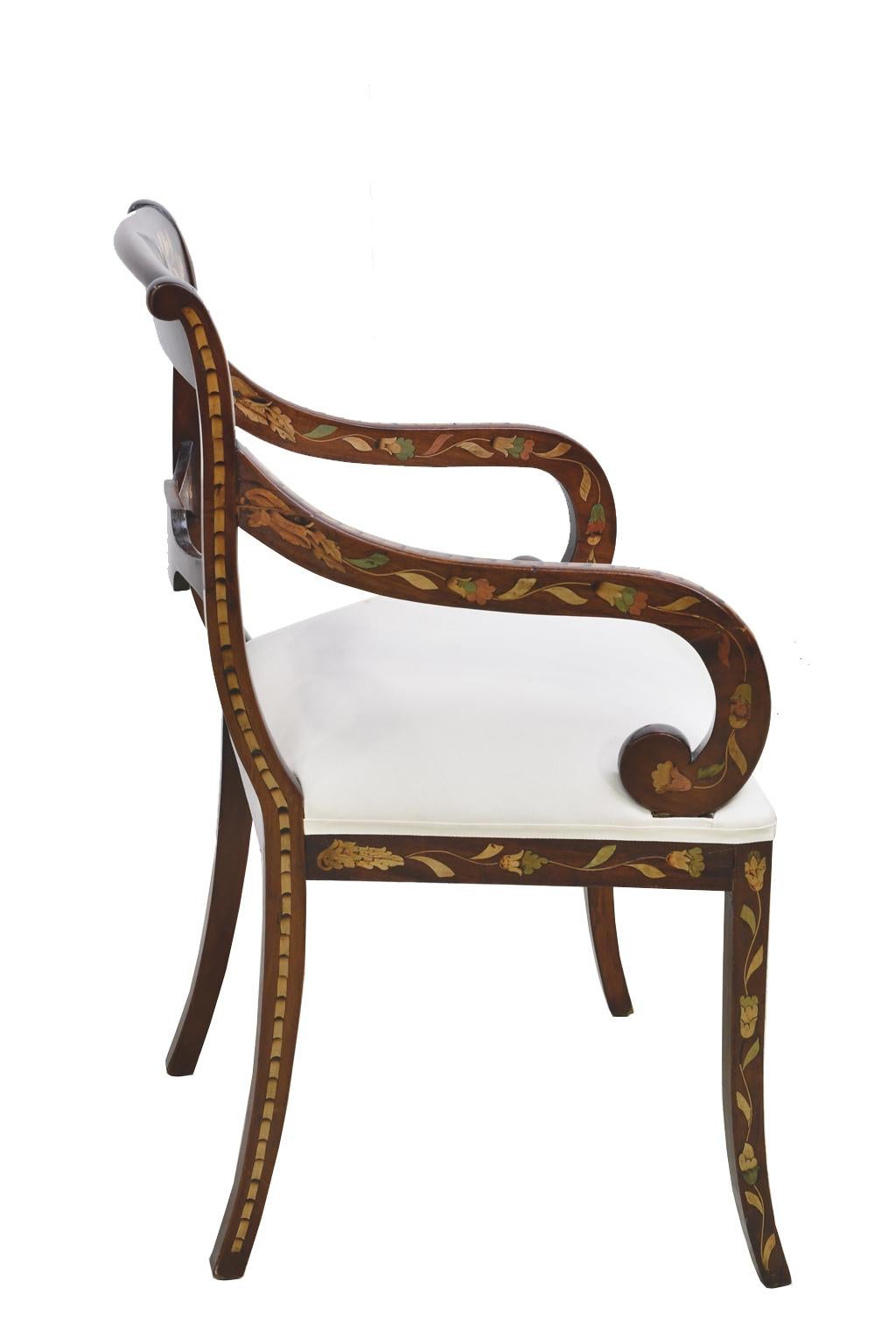 English Regency Mahogany Armchair w/ Floral Marquetry & Upholstered Seat, c 1820 1